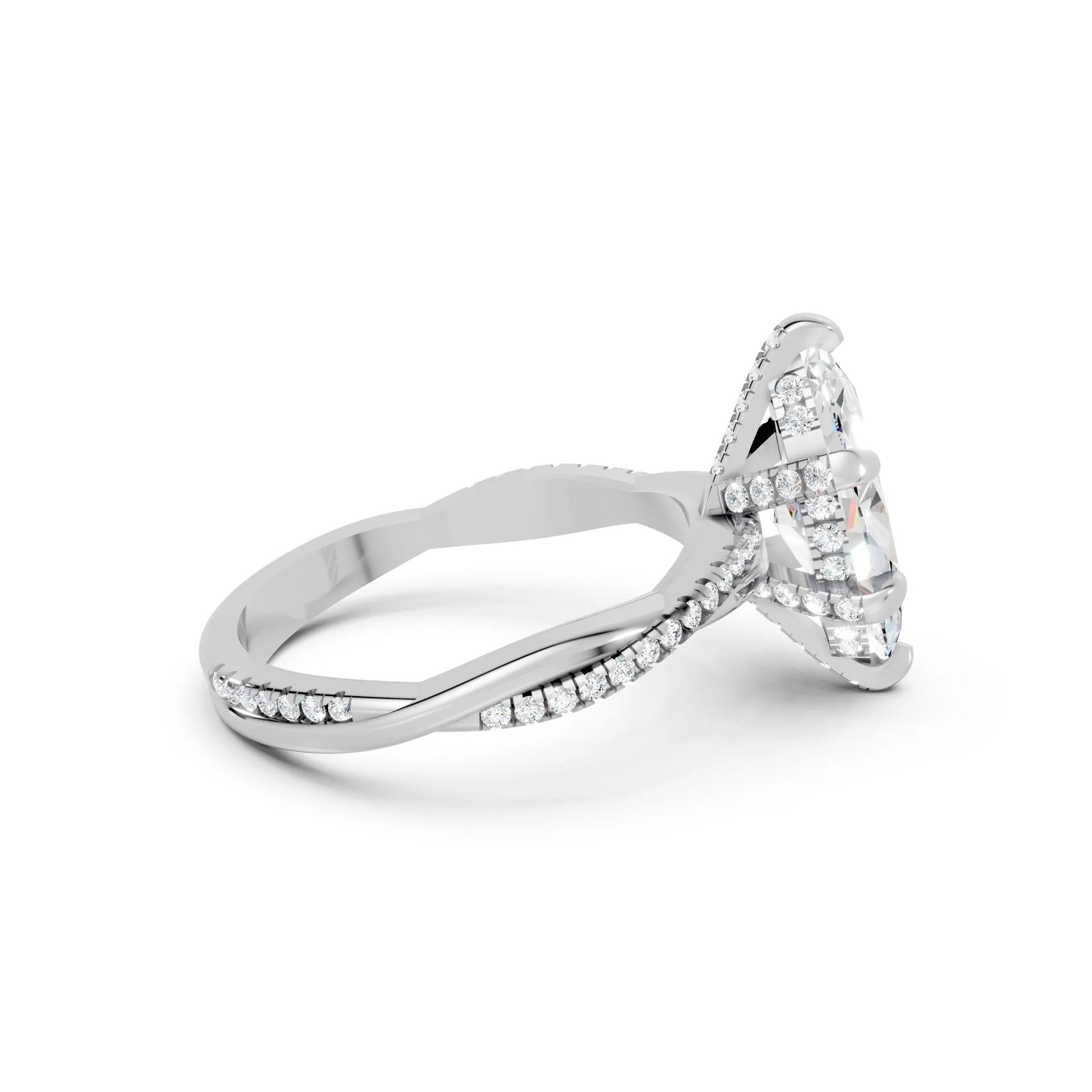 14K Gold Marquise Cut Diamond Twisted Vine Hidden Halo Engagement Ring