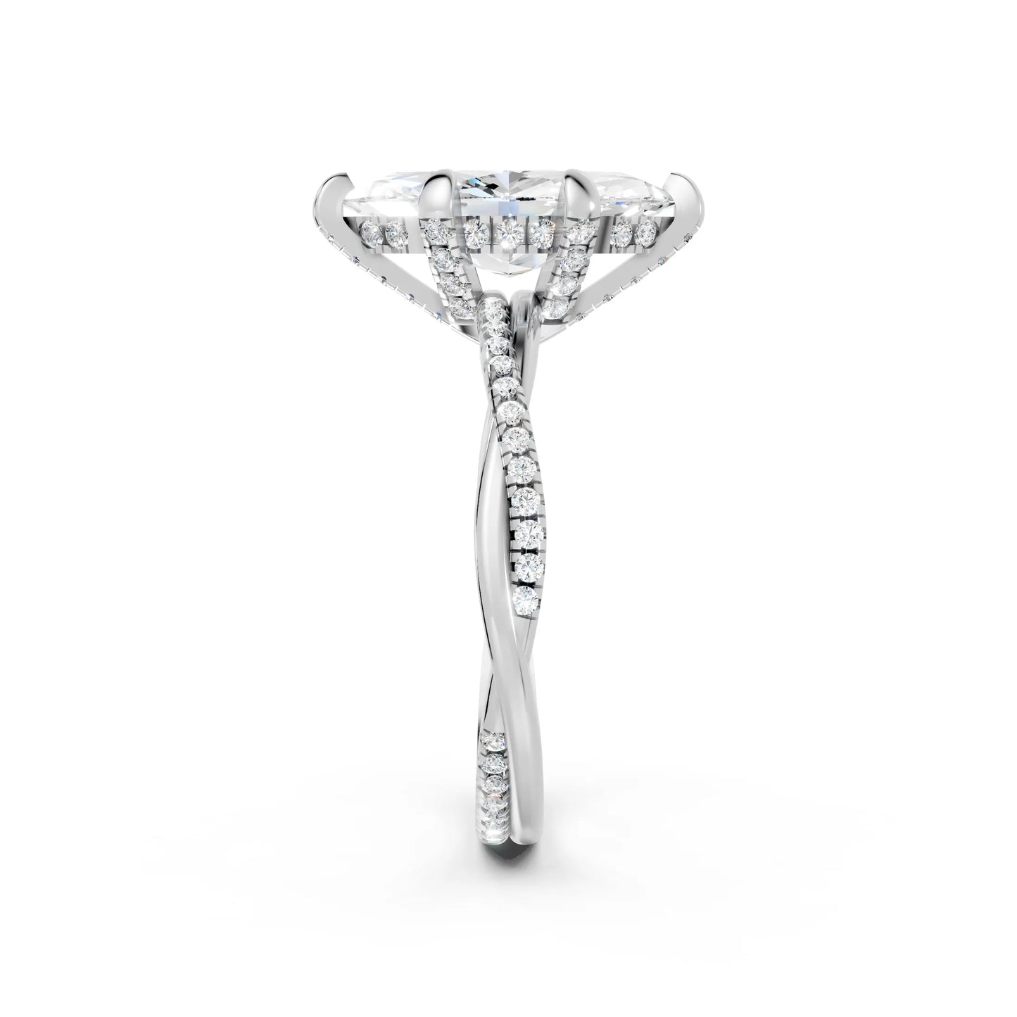 14K Gold Marquise Cut Diamond Twisted Vine Hidden Halo Engagement Ring