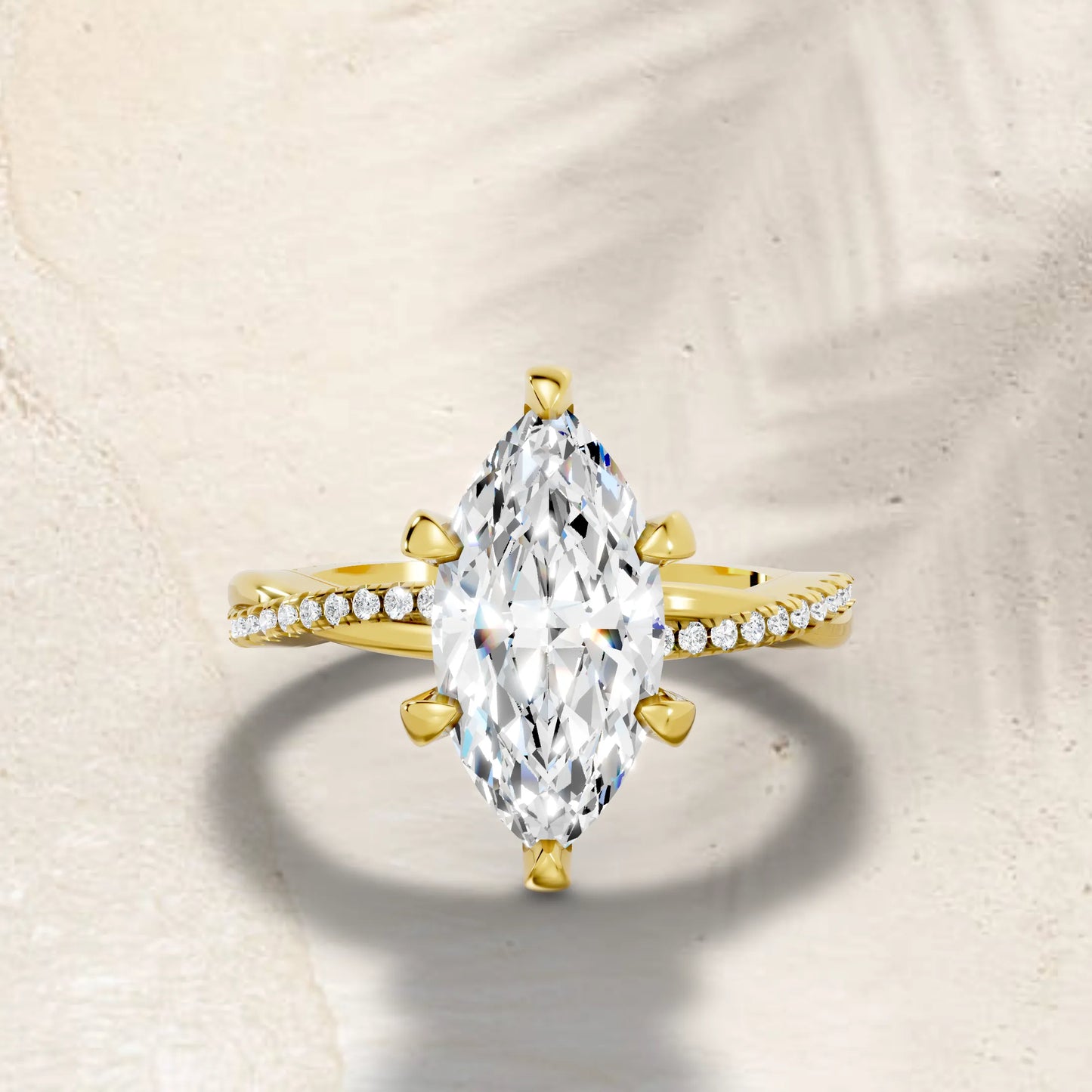 14K Gold Marquise Cut Diamond Twisted Vine Hidden Halo Engagement Ring