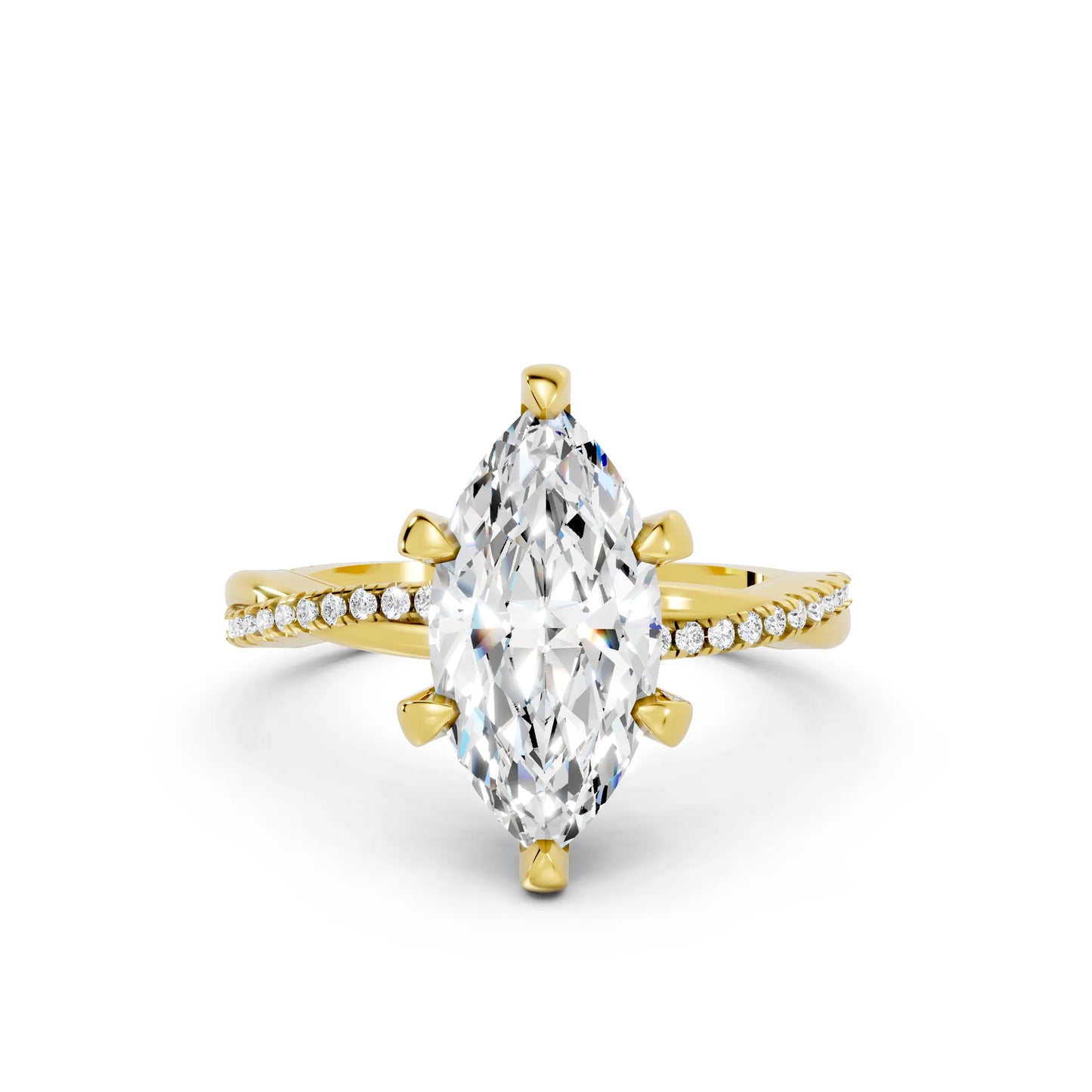 14K Gold Marquise Cut Diamond Twisted Vine Hidden Halo Engagement Ring