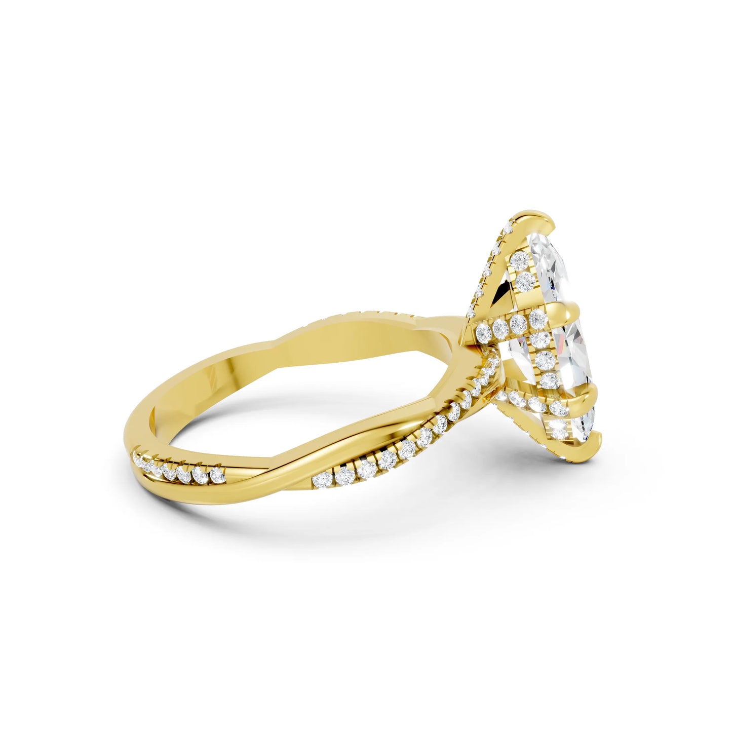 14K Gold Marquise Cut Diamond Twisted Vine Hidden Halo Engagement Ring