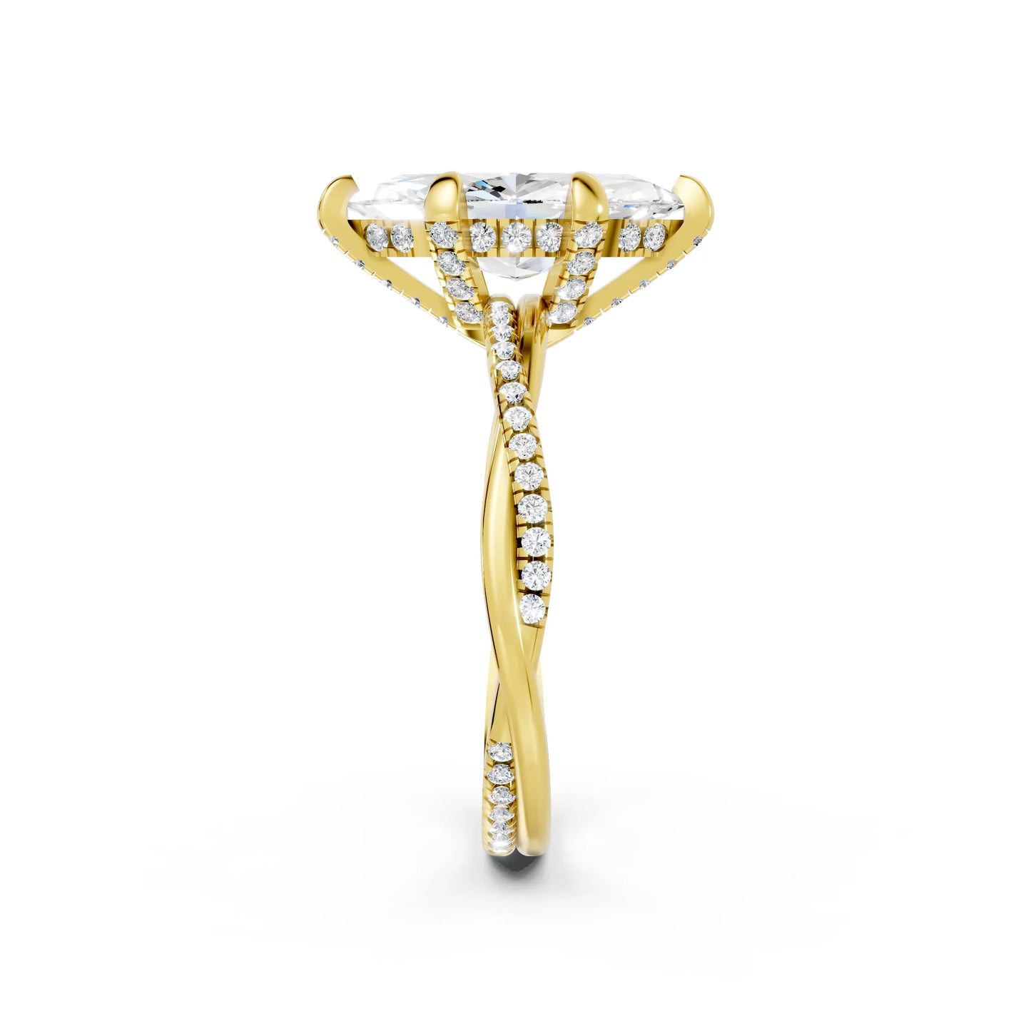 14K Gold Marquise Cut Diamond Twisted Vine Hidden Halo Engagement Ring