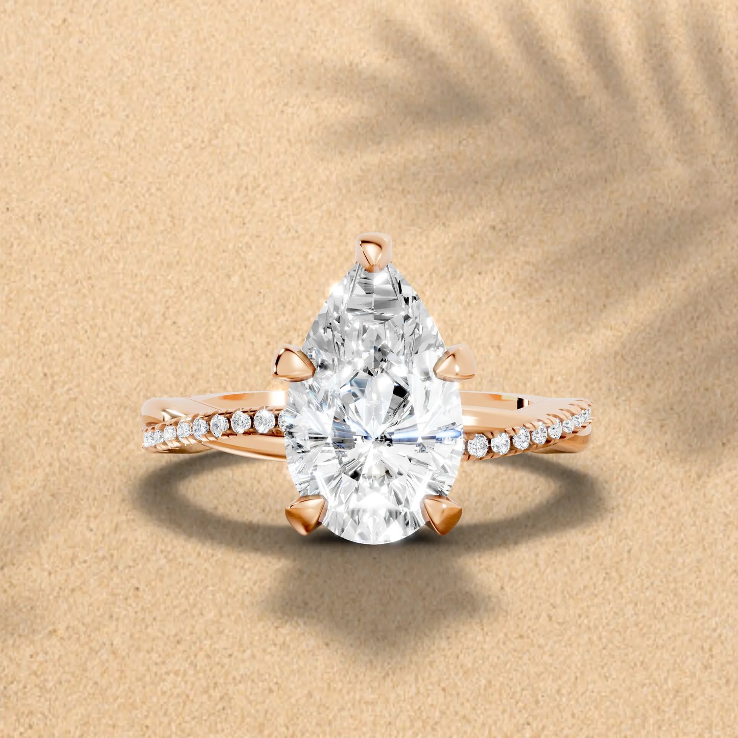 14K Gold Pear Cut Diamond Twisted Vine Hidden Halo Engagement Ring