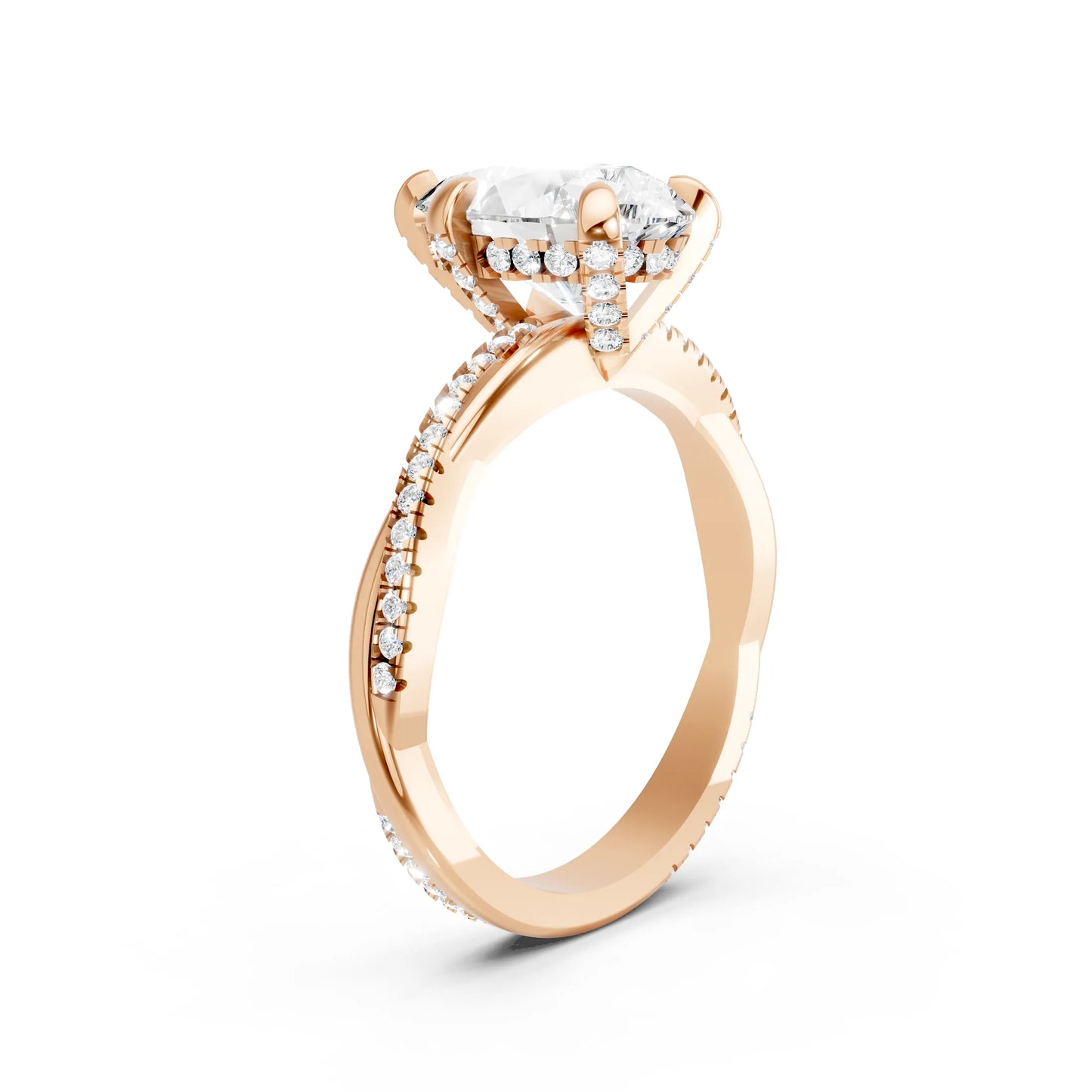 14K Gold Pear Cut Diamond Twisted Vine Hidden Halo Engagement Ring
