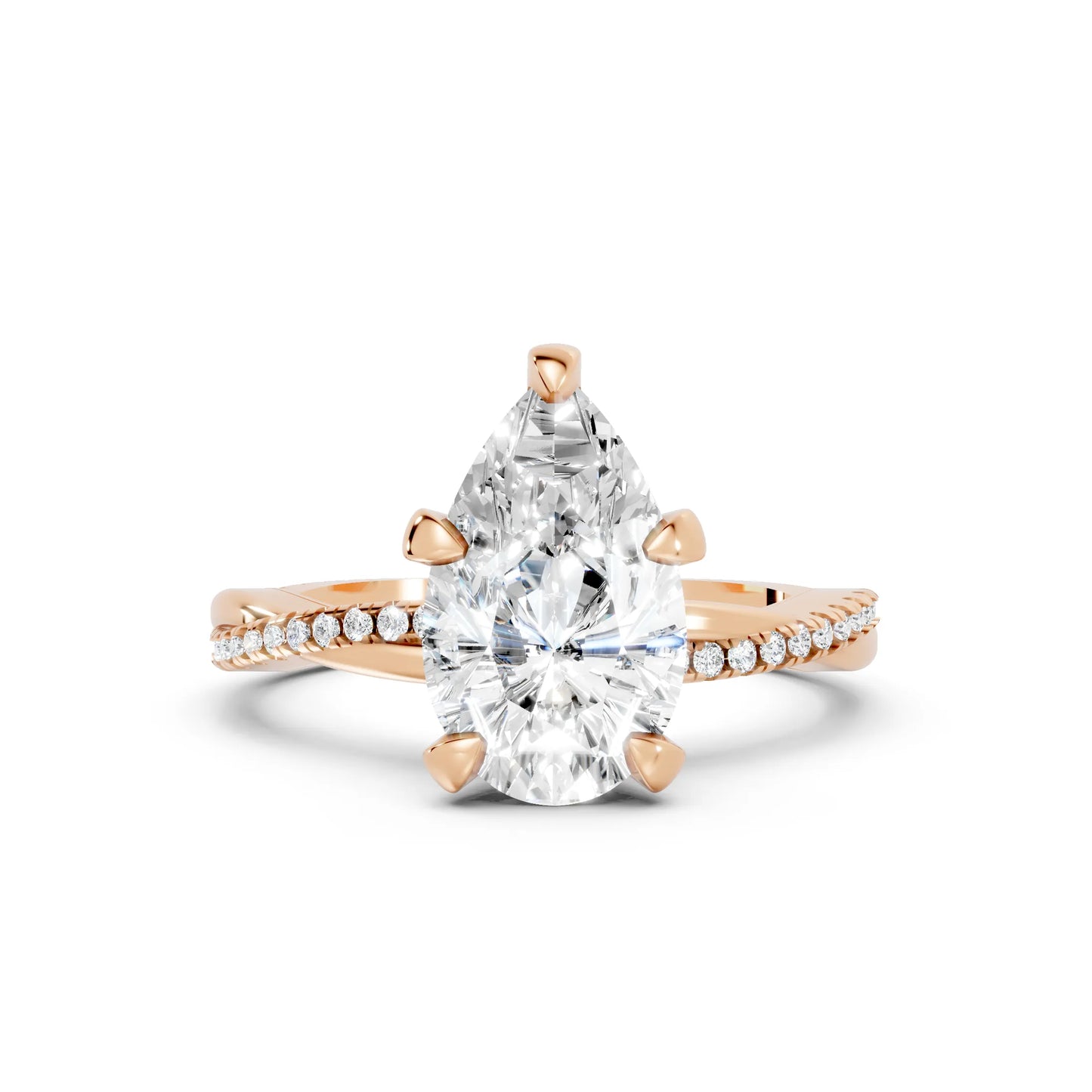 14K Gold Pear Cut Diamond Twisted Vine Hidden Halo Engagement Ring