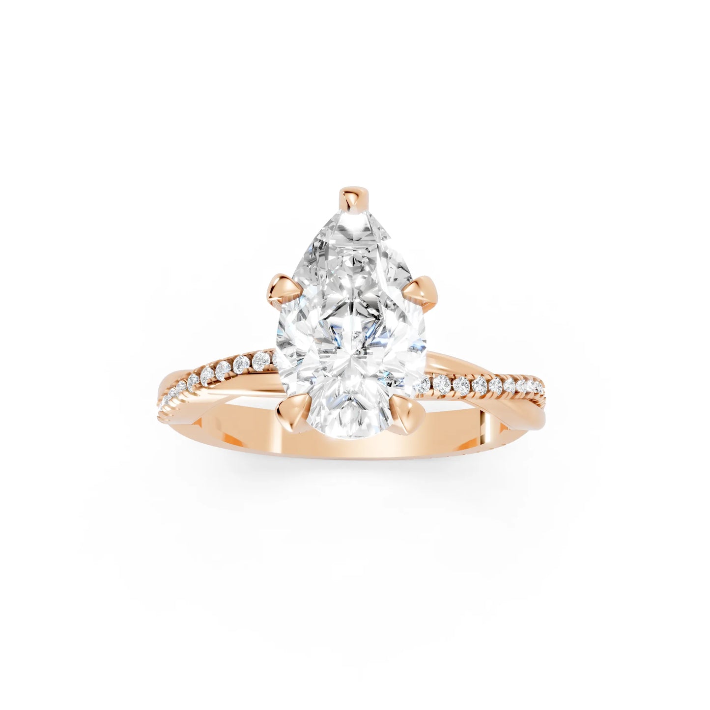 14K Gold Pear Cut Diamond Twisted Vine Hidden Halo Engagement Ring