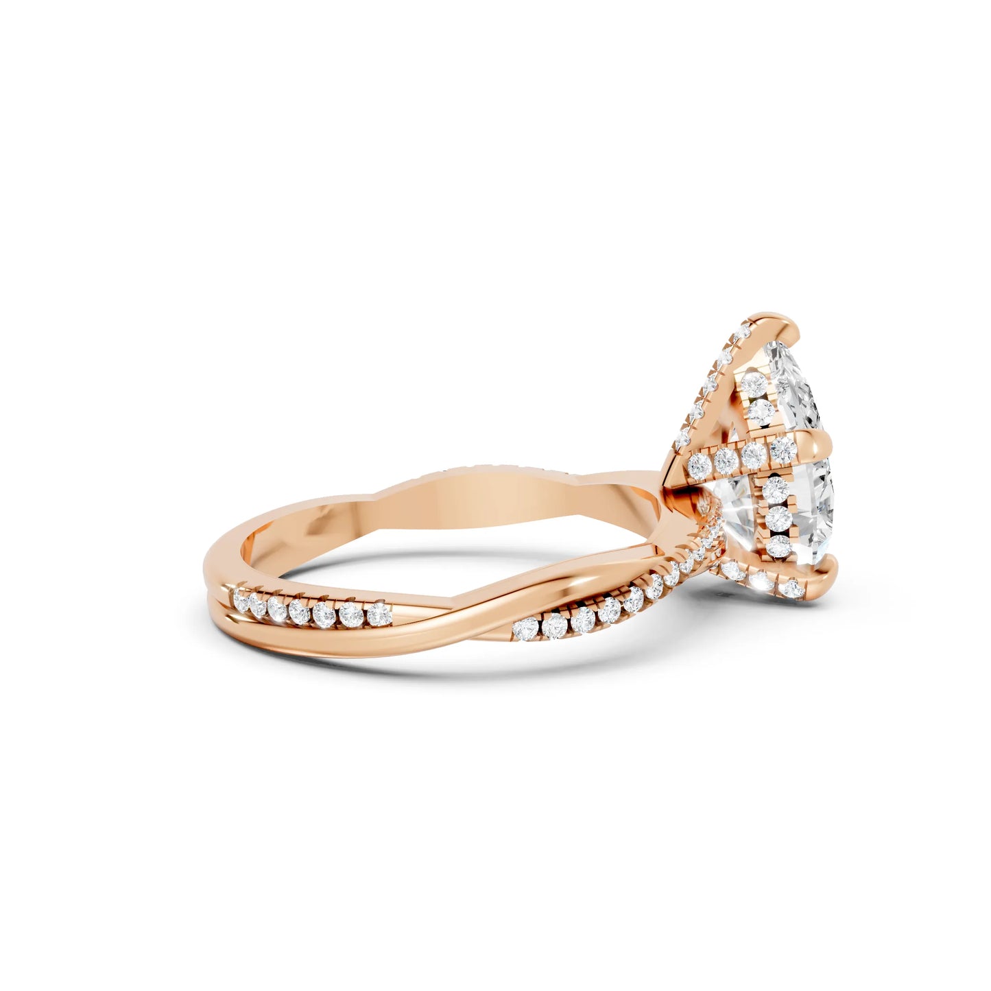 14K Gold Pear Cut Diamond Twisted Vine Hidden Halo Engagement Ring