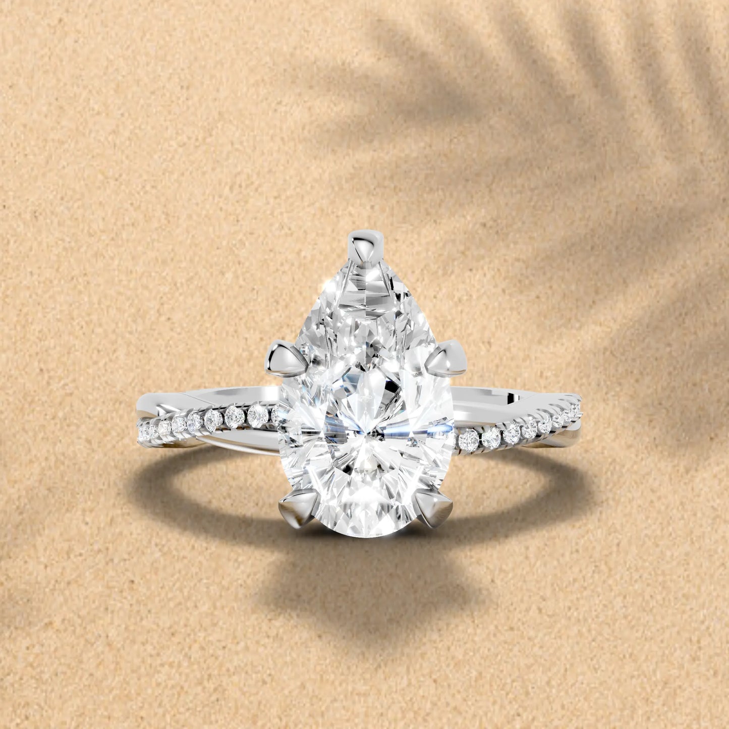 14K Gold Pear Cut Diamond Twisted Vine Hidden Halo Engagement Ring