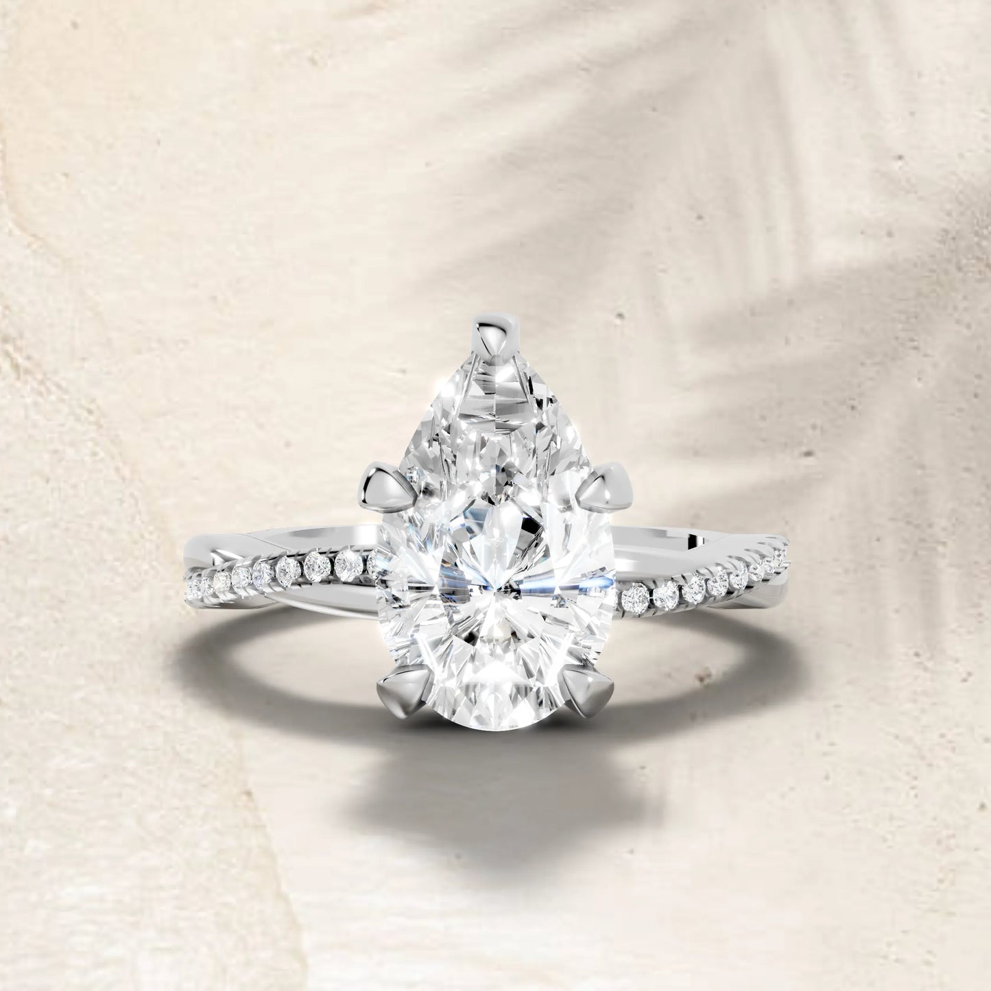 14K Gold Pear Cut Diamond Twisted Vine Hidden Halo Engagement Ring