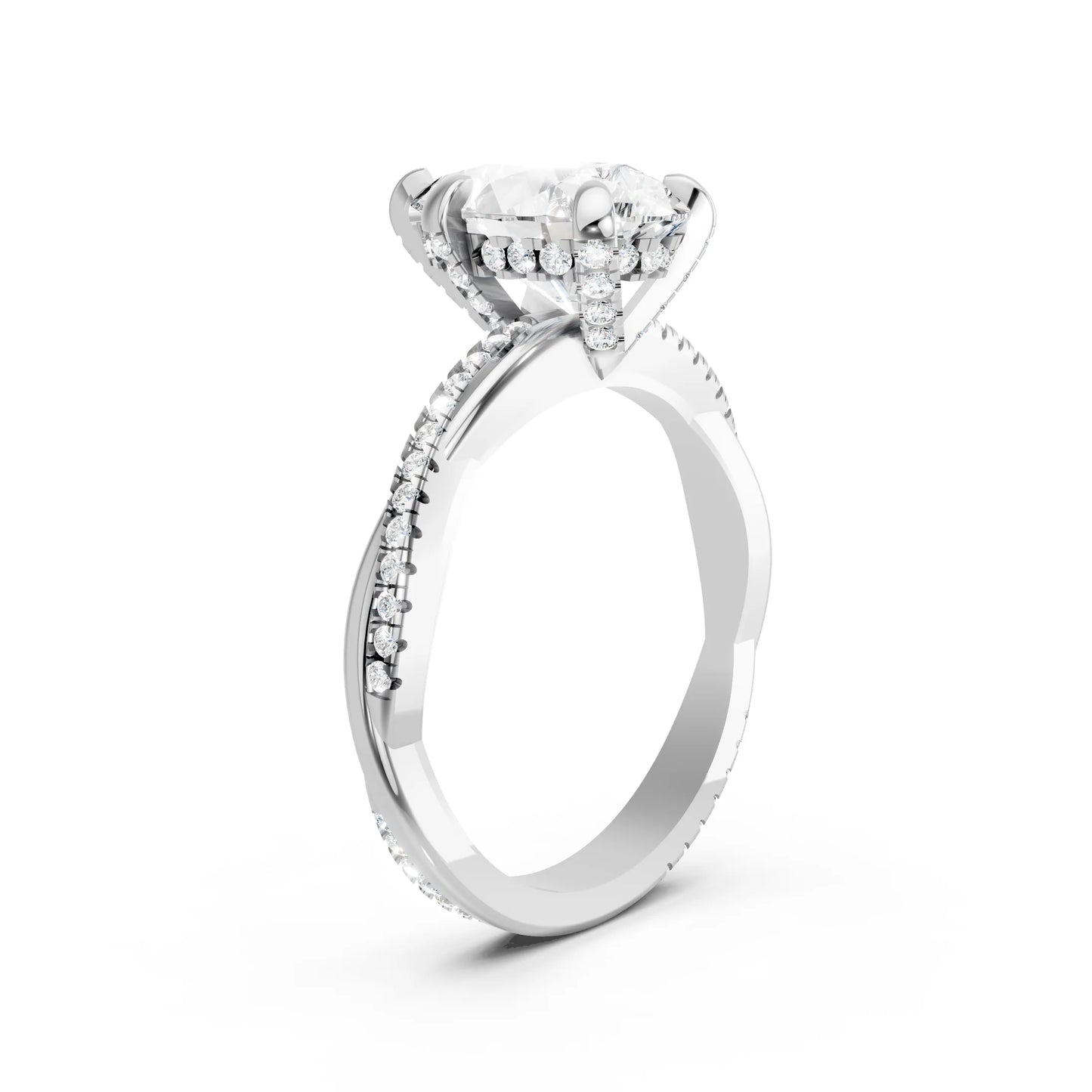 14K Gold Pear Cut Diamond Twisted Vine Hidden Halo Engagement Ring