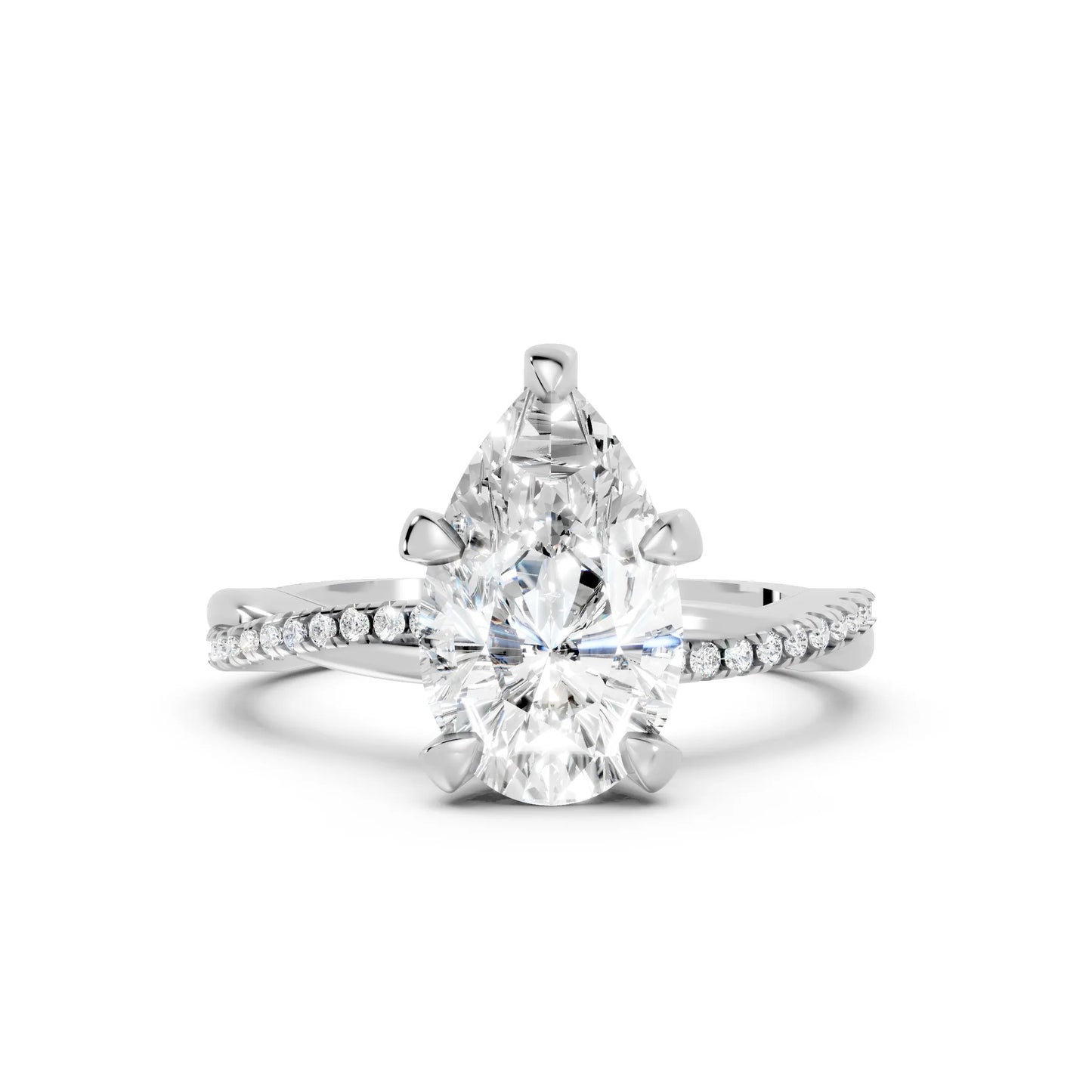 14K Gold Pear Cut Diamond Twisted Vine Hidden Halo Engagement Ring