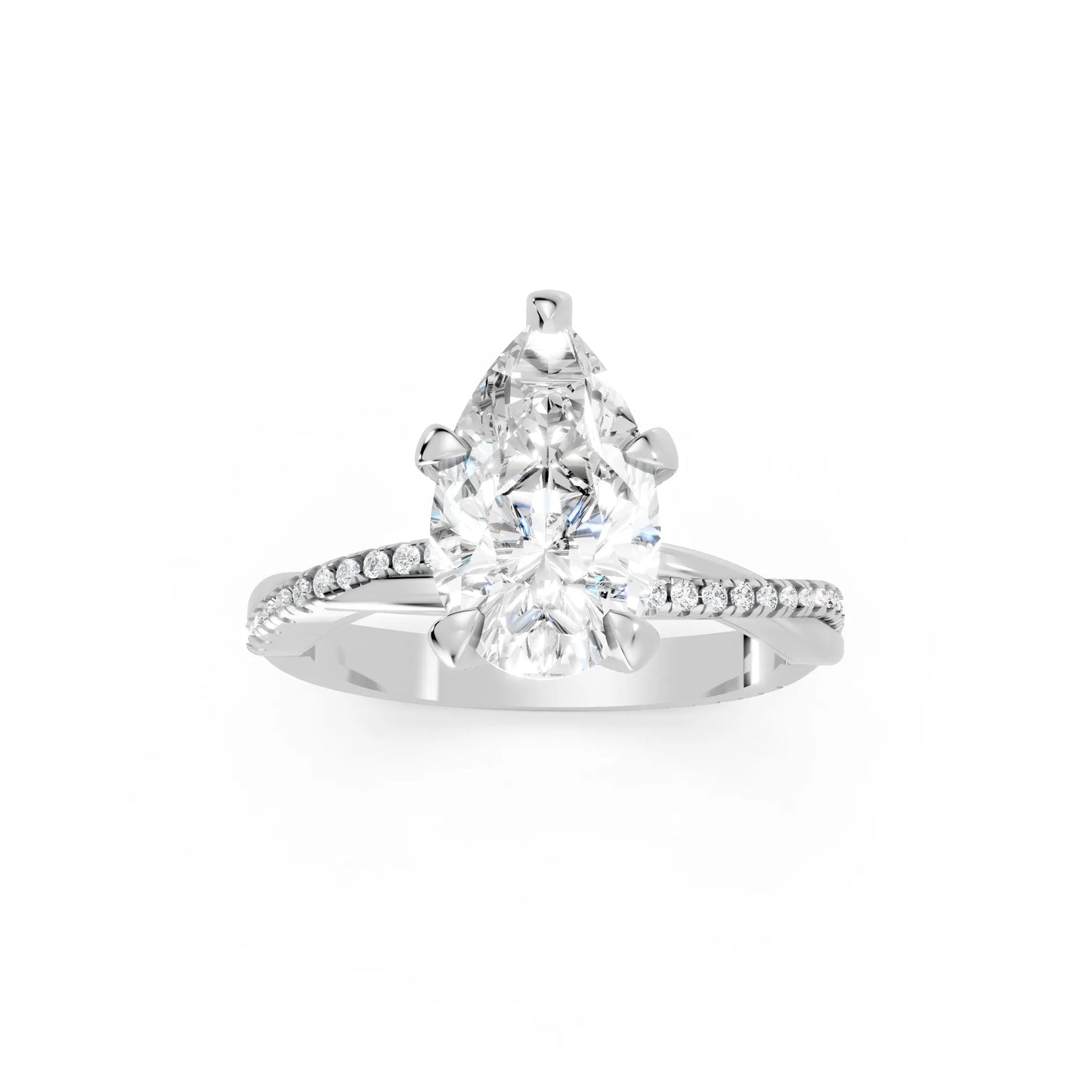 14K Gold Pear Cut Diamond Twisted Vine Hidden Halo Engagement Ring