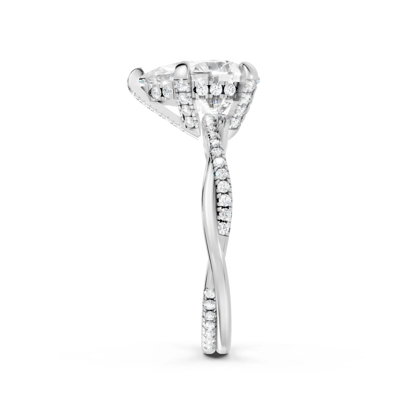 14K Gold Pear Cut Diamond Twisted Vine Hidden Halo Engagement Ring