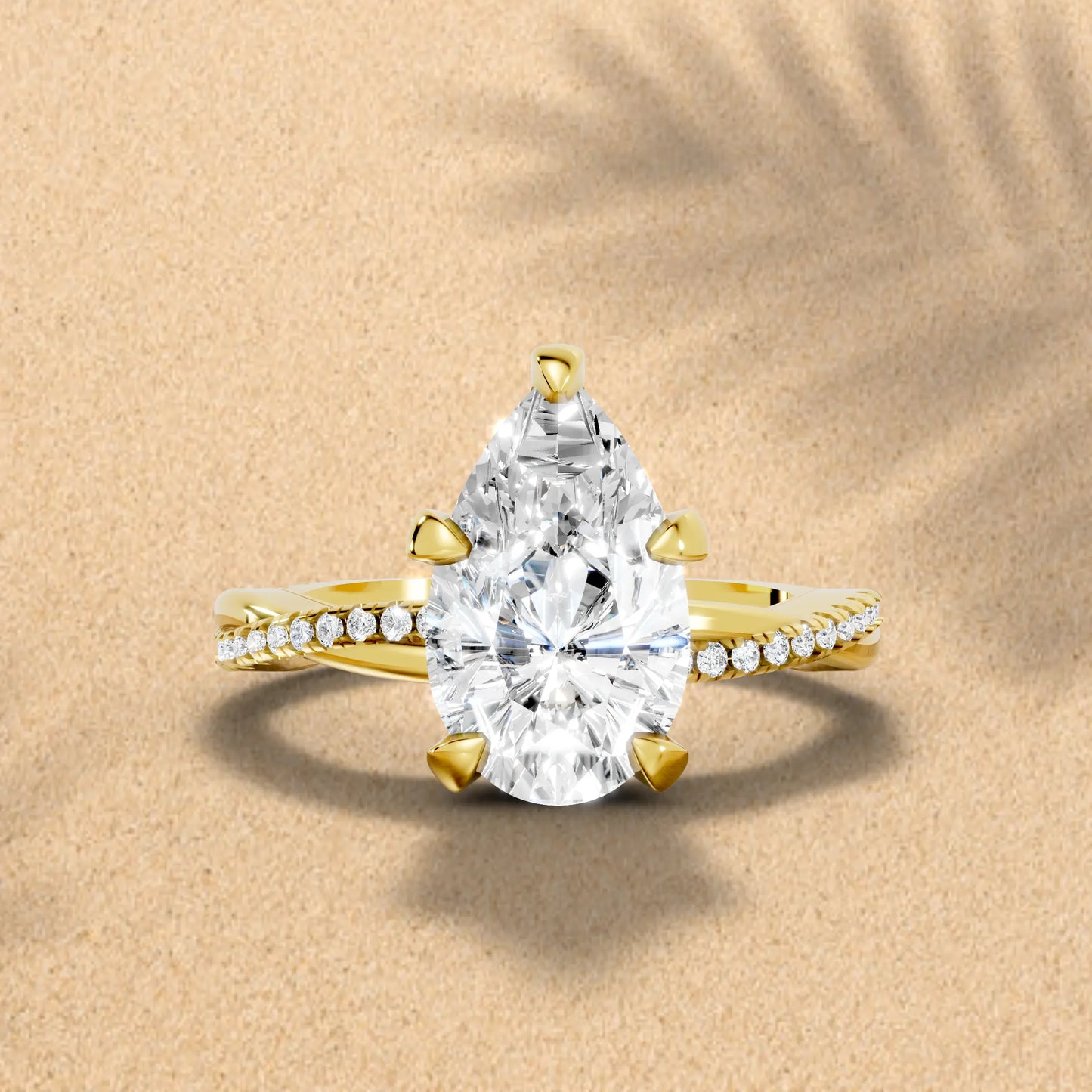 14K Gold Pear Cut Diamond Twisted Vine Hidden Halo Engagement Ring