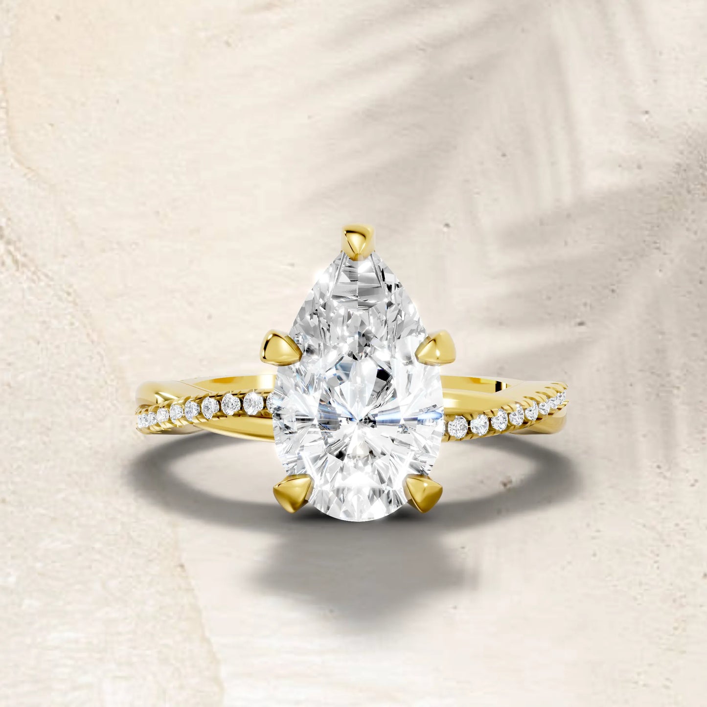 14K Gold Pear Cut Diamond Twisted Vine Hidden Halo Engagement Ring