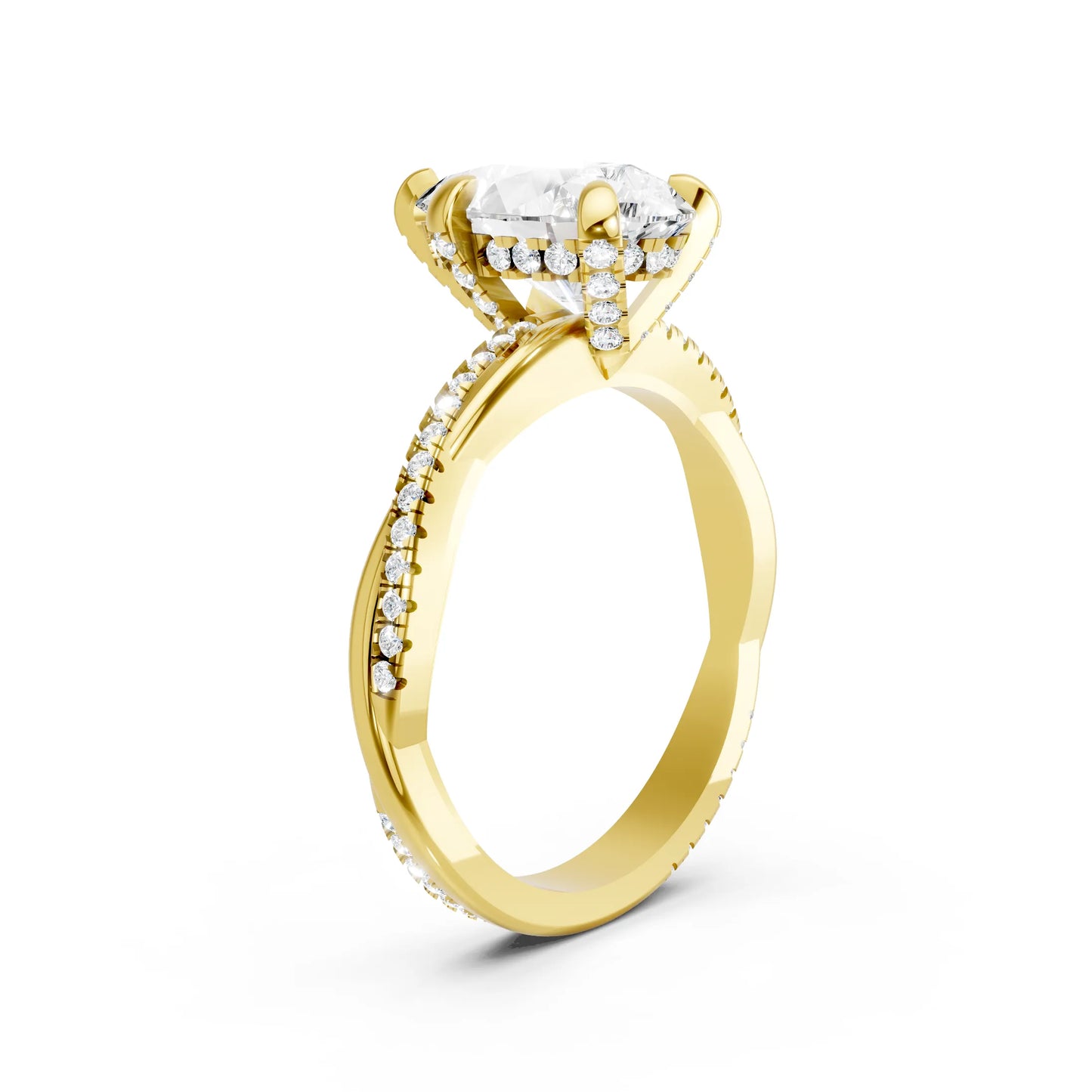 14K Gold Pear Cut Diamond Twisted Vine Hidden Halo Engagement Ring