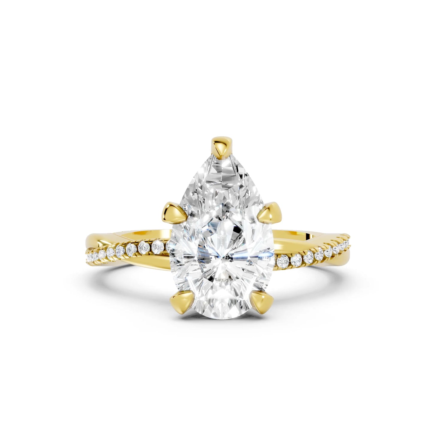14K Gold Pear Cut Diamond Twisted Vine Hidden Halo Engagement Ring