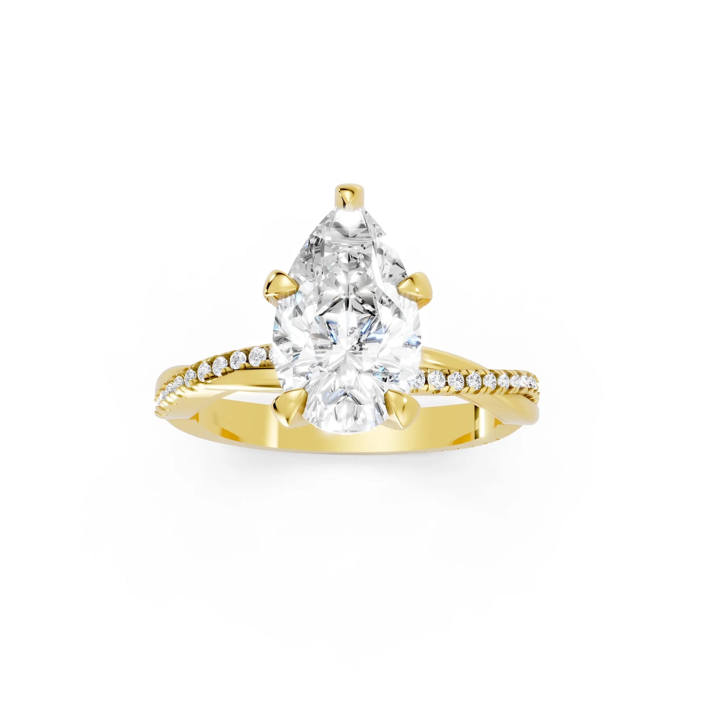 14K Gold Pear Cut Diamond Twisted Vine Hidden Halo Engagement Ring
