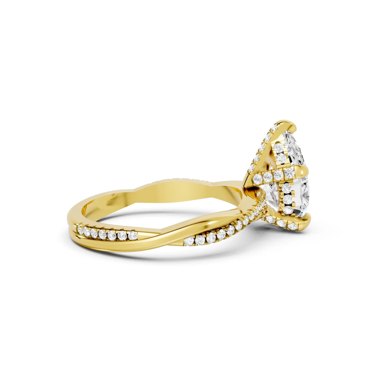 14K Gold Pear Cut Diamond Twisted Vine Hidden Halo Engagement Ring