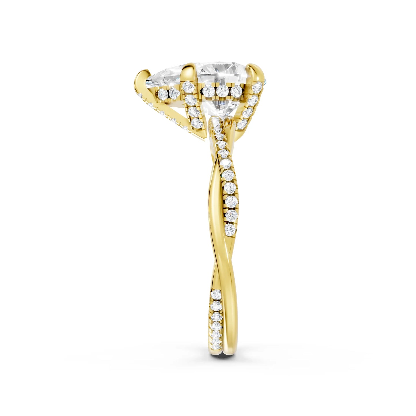 14K Gold Pear Cut Diamond Twisted Vine Hidden Halo Engagement Ring