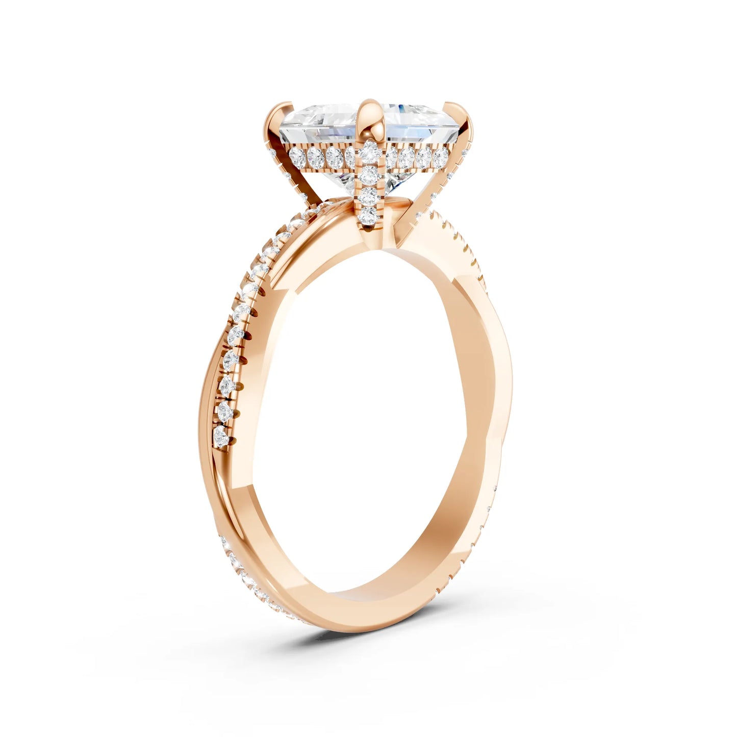 14K Gold Princess Cut Diamond Twisted Vine Hidden Halo Engagement Ring