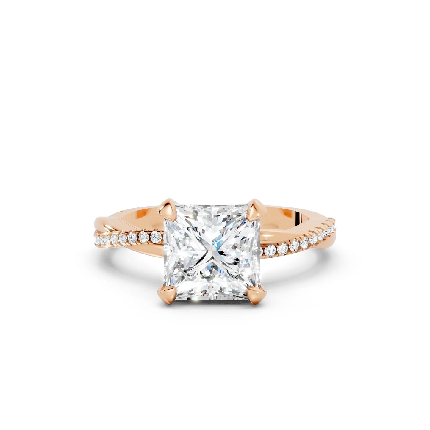 14K Gold Princess Cut Diamond Twisted Vine Hidden Halo Engagement Ring