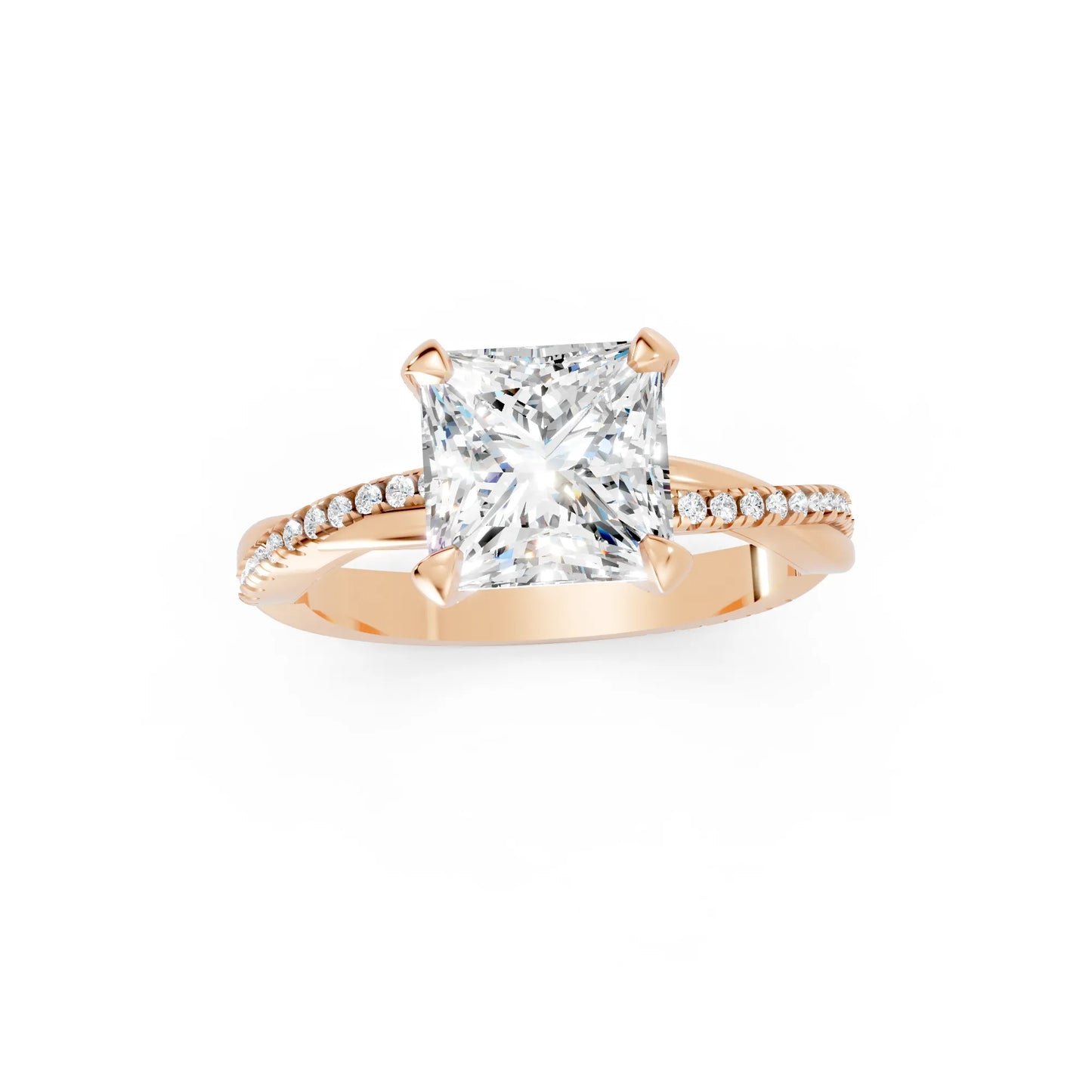 14K Gold Princess Cut Diamond Twisted Vine Hidden Halo Engagement Ring