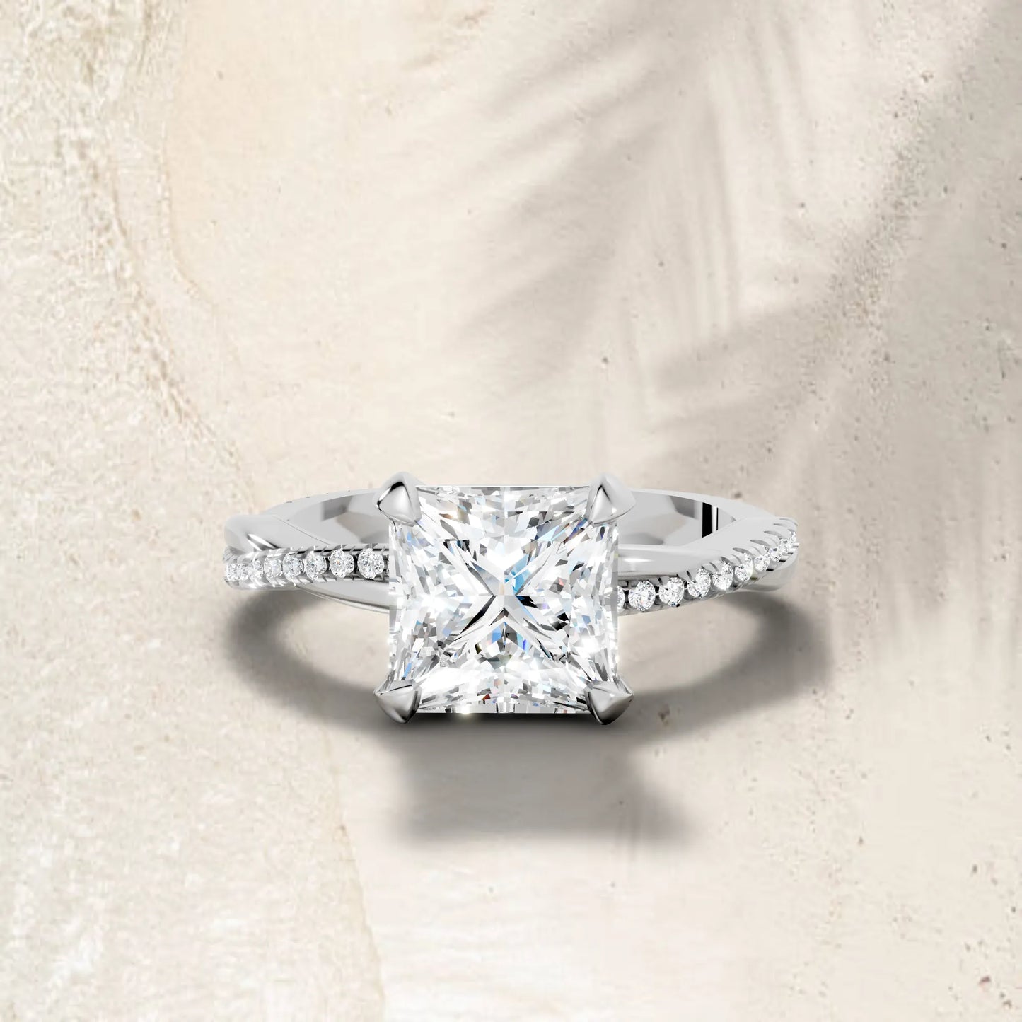 14K Gold Princess Cut Diamond Twisted Vine Hidden Halo Engagement Ring