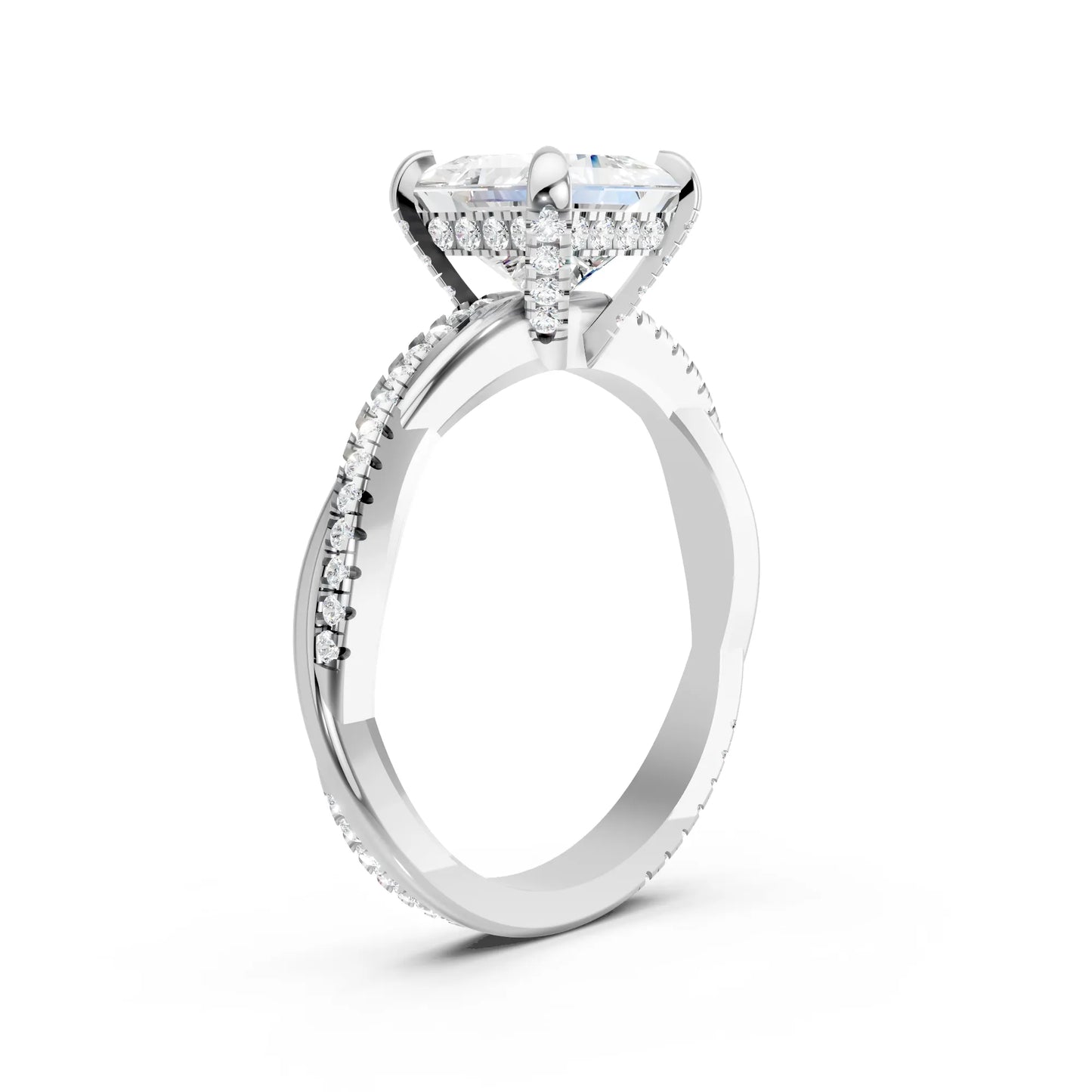 14K Gold Princess Cut Diamond Twisted Vine Hidden Halo Engagement Ring