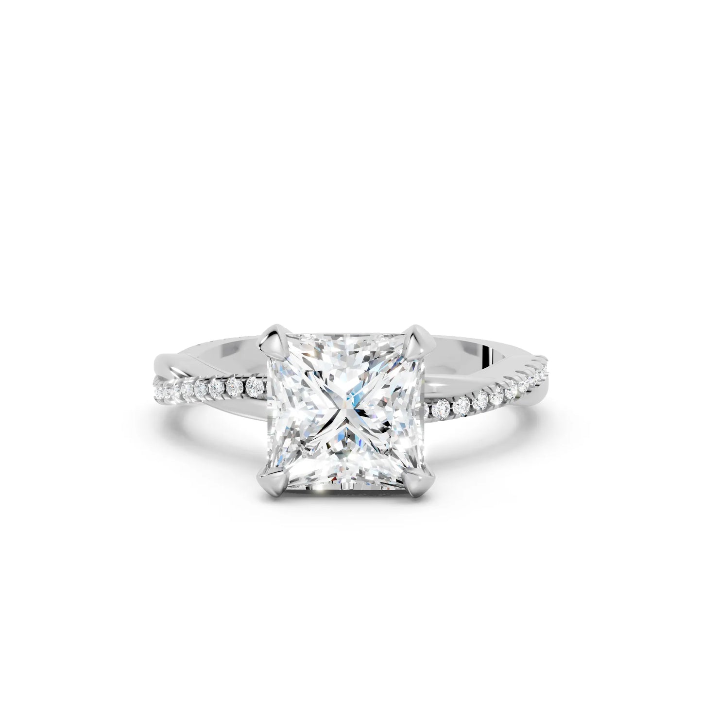 14K Gold Princess Cut Diamond Twisted Vine Hidden Halo Engagement Ring