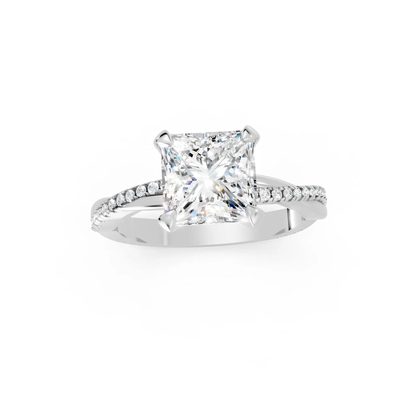 14K Gold Princess Cut Diamond Twisted Vine Hidden Halo Engagement Ring