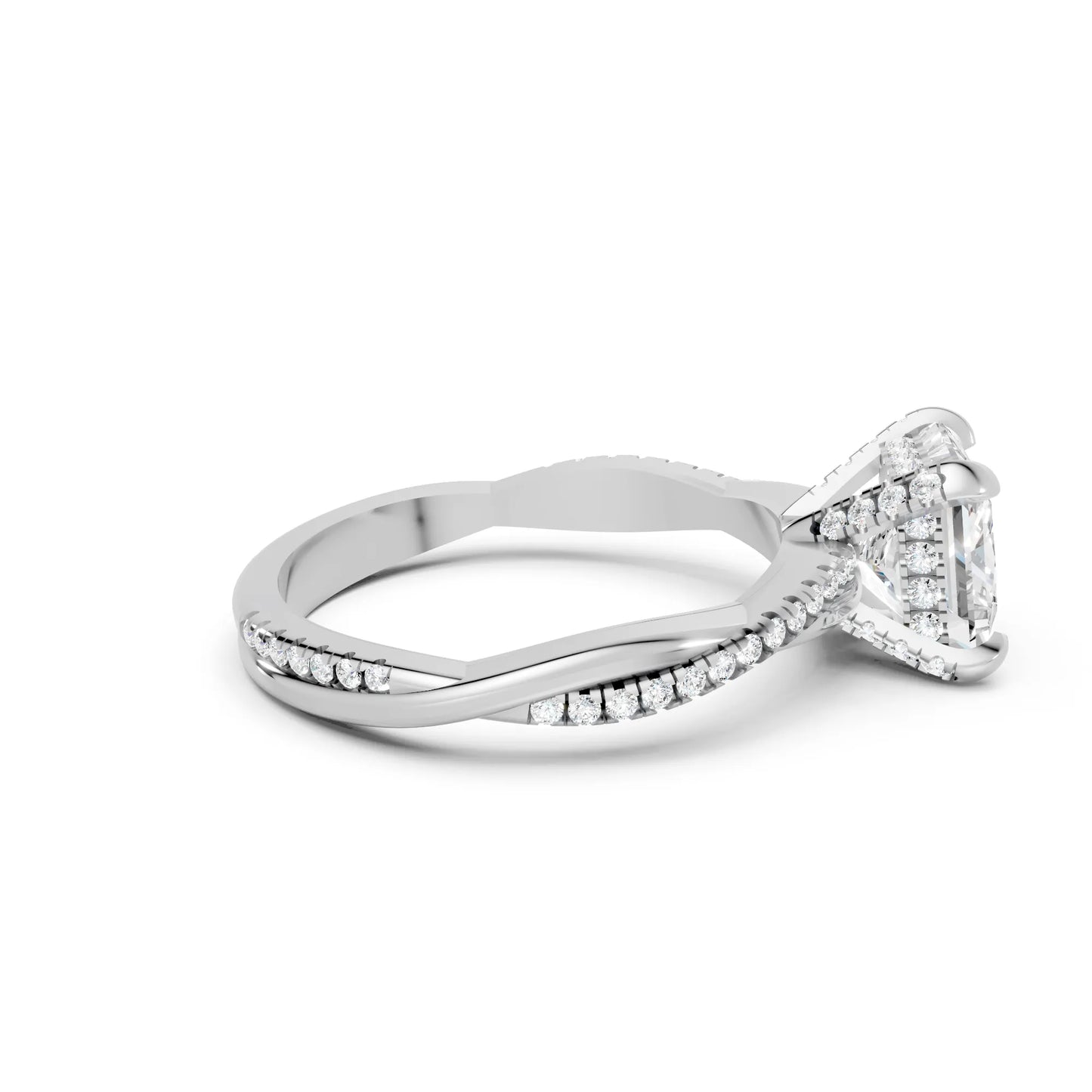 14K Gold Princess Cut Diamond Twisted Vine Hidden Halo Engagement Ring