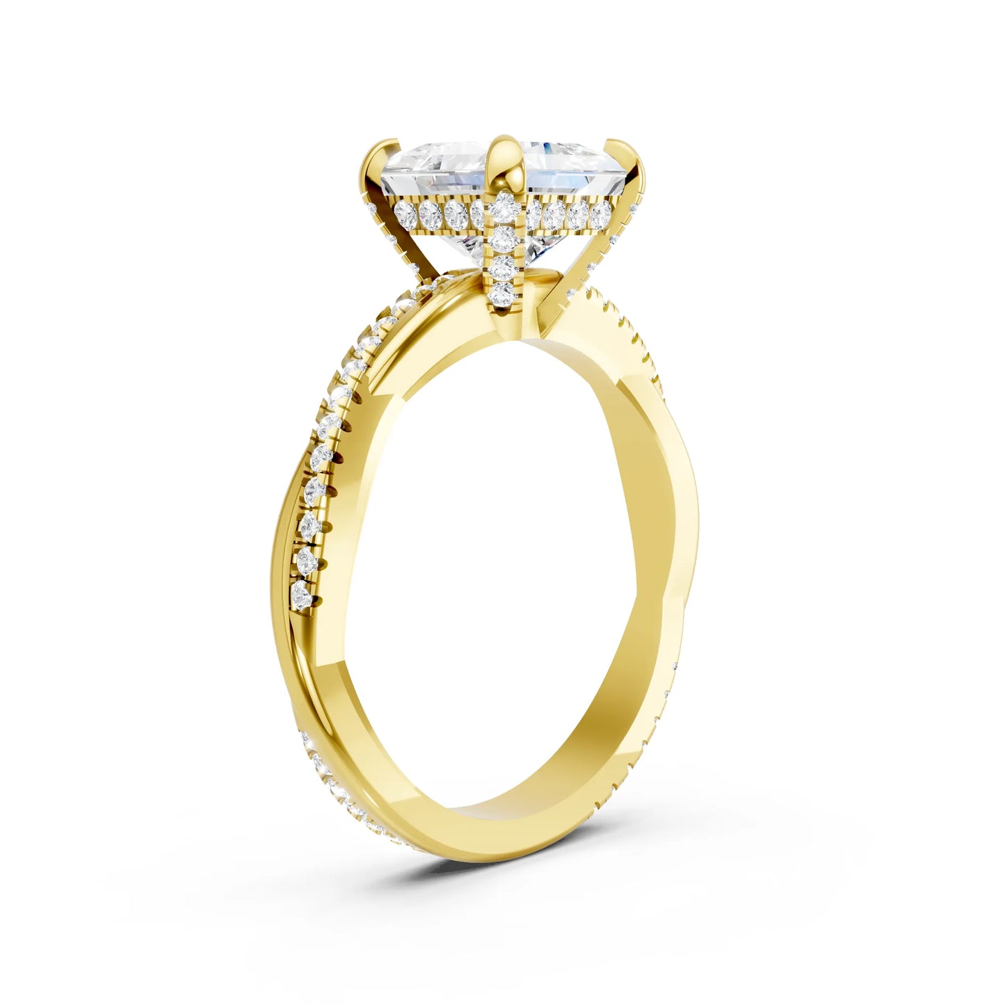 14K Gold Princess Cut Diamond Twisted Vine Hidden Halo Engagement Ring