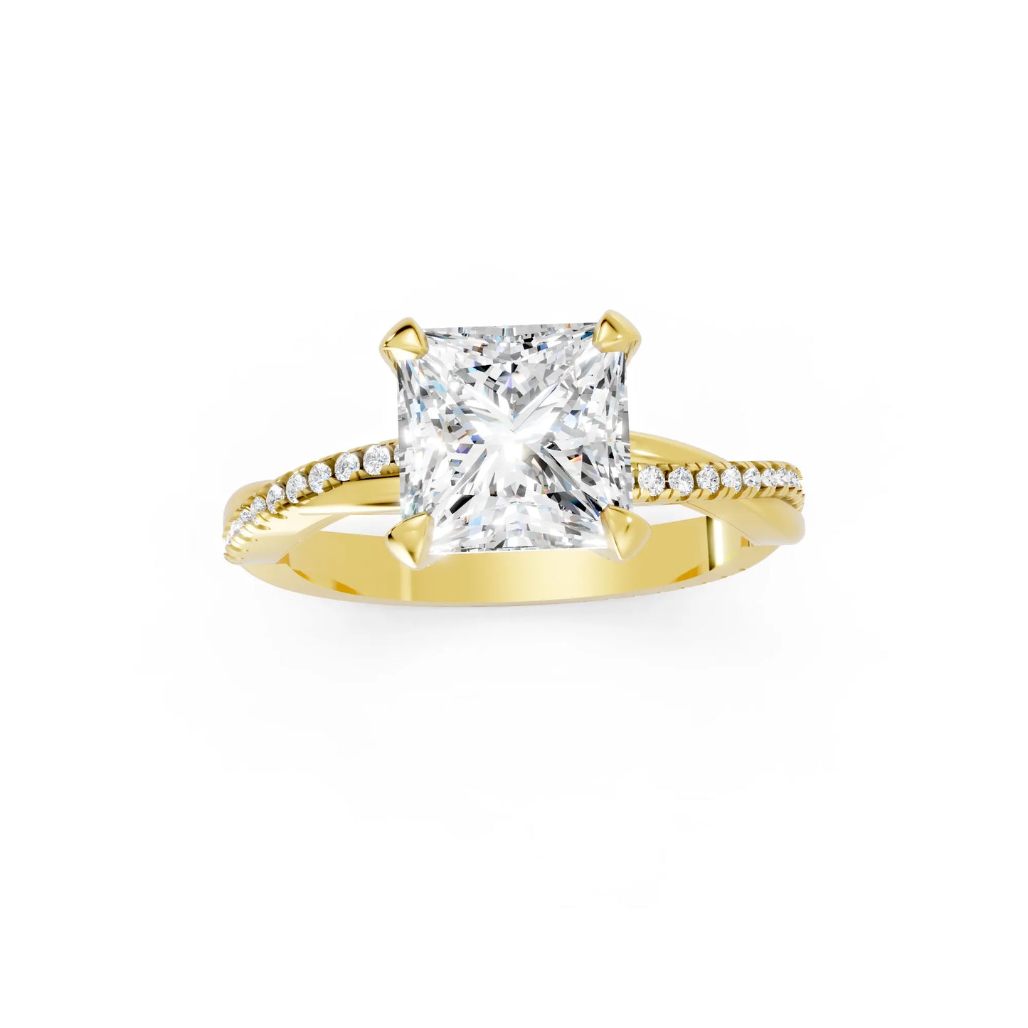 14K Gold Princess Cut Diamond Twisted Vine Hidden Halo Engagement Ring