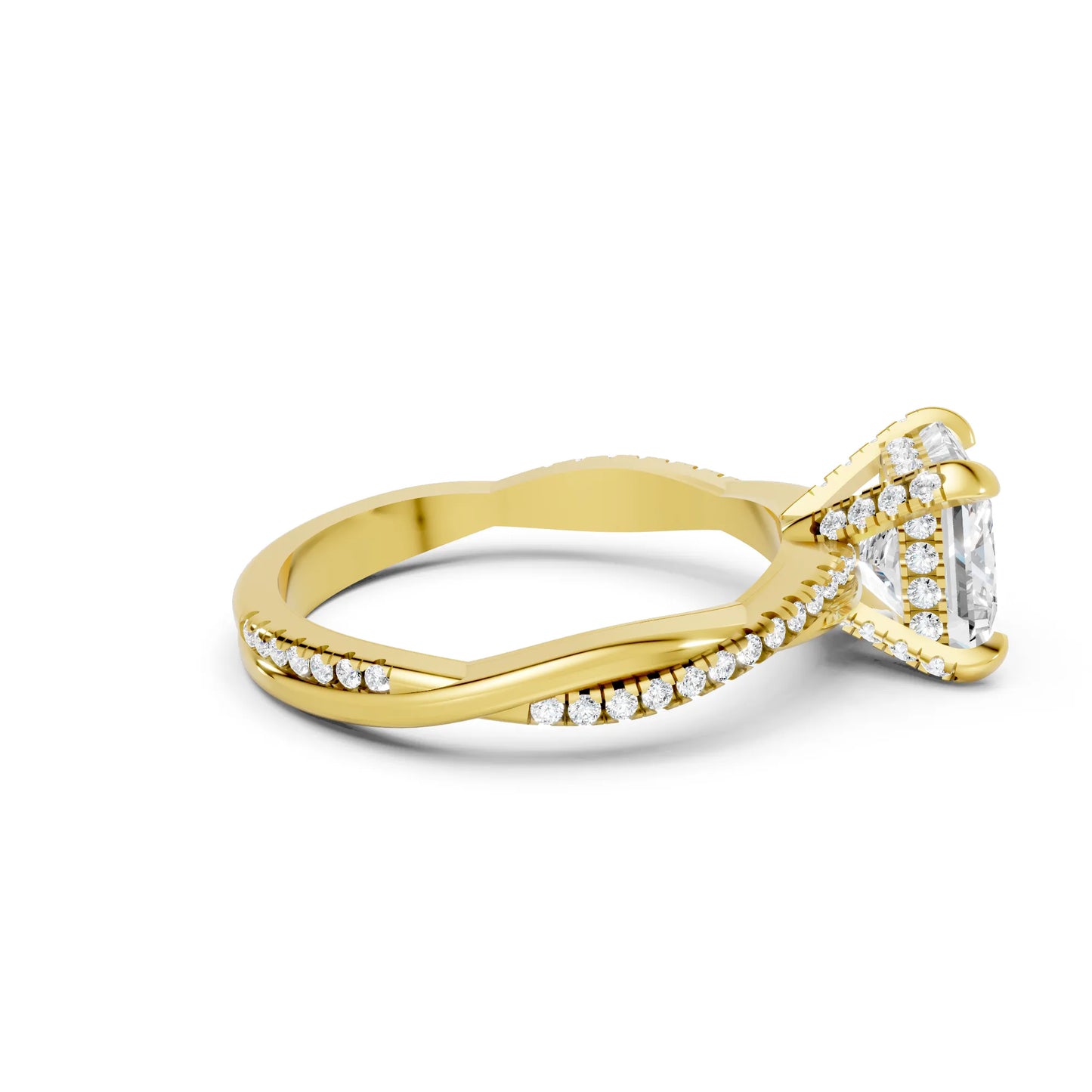 14K Gold Princess Cut Diamond Twisted Vine Hidden Halo Engagement Ring