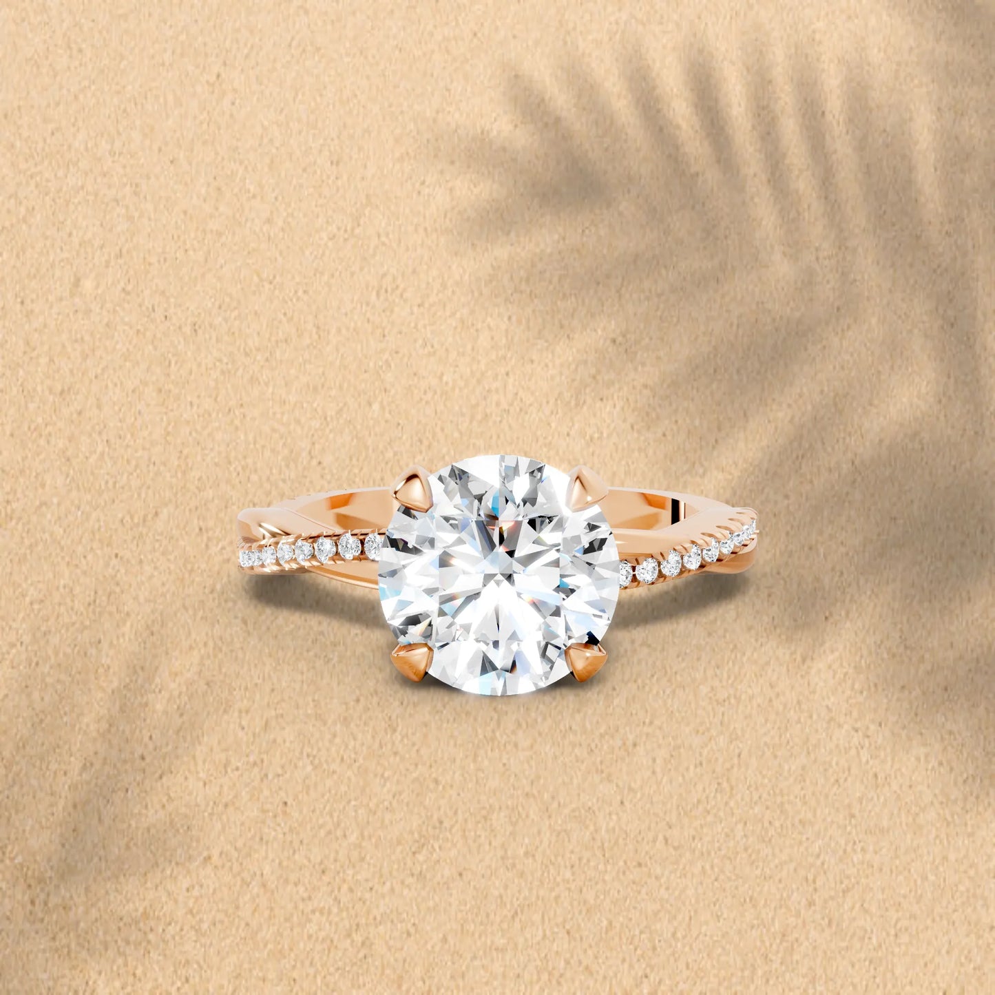 14K Gold Round Cut Diamond Twisted Vine Hidden Halo Engagement Ring