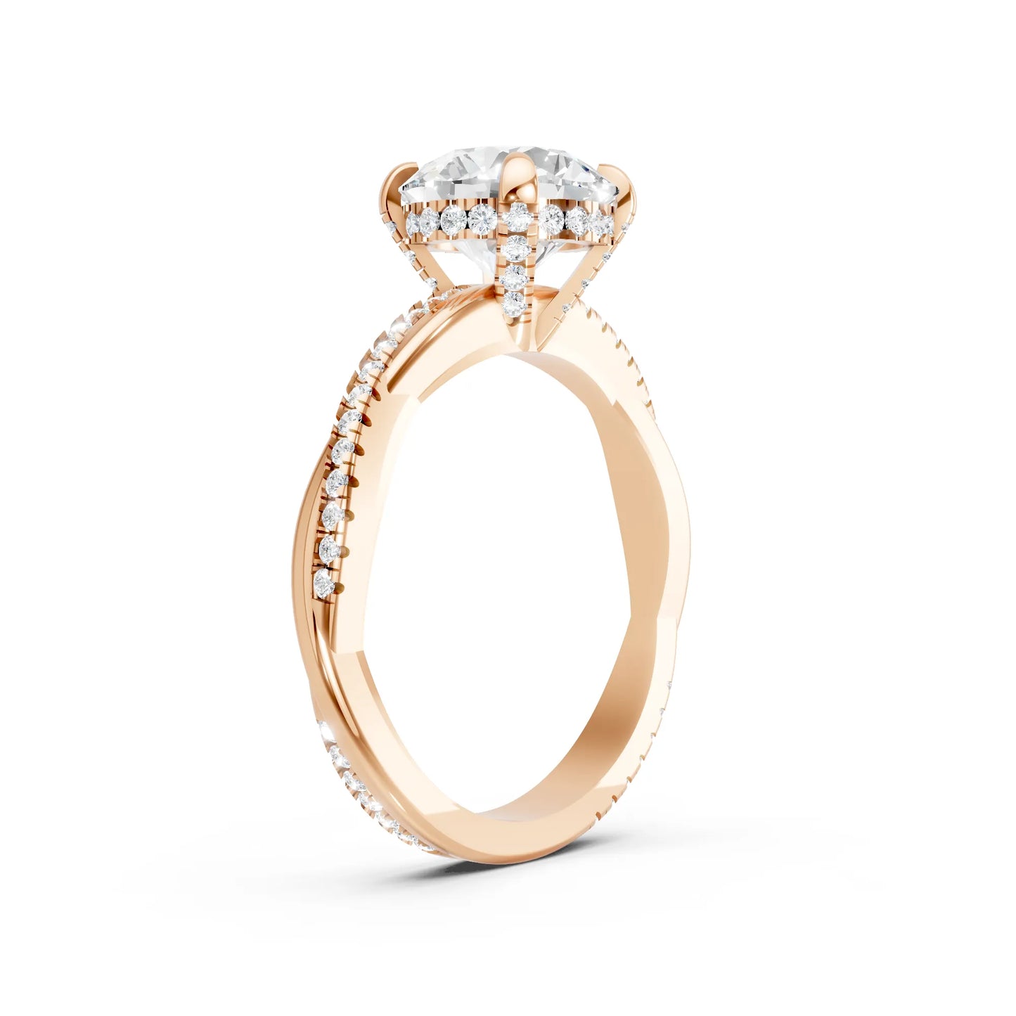 14K Gold Round Cut Diamond Twisted Vine Hidden Halo Engagement Ring