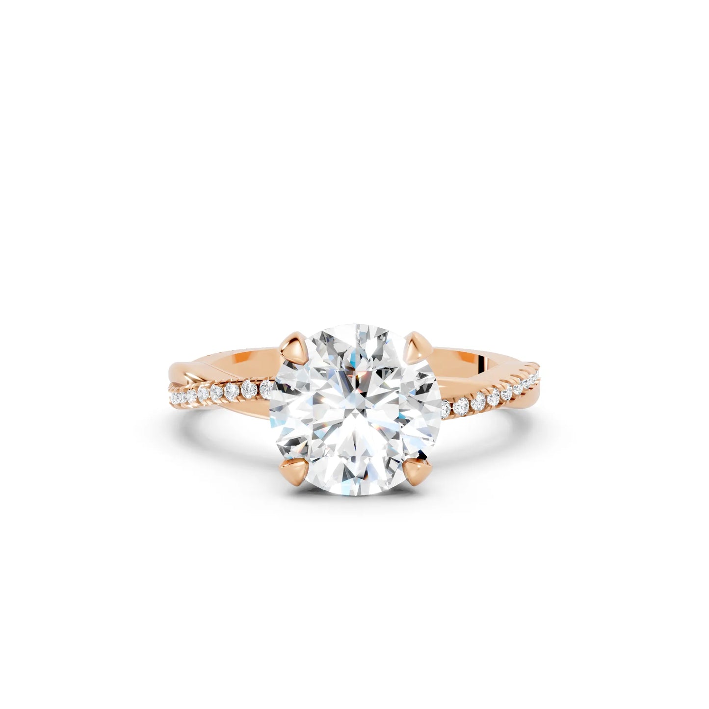 14K Gold Round Cut Diamond Twisted Vine Hidden Halo Engagement Ring