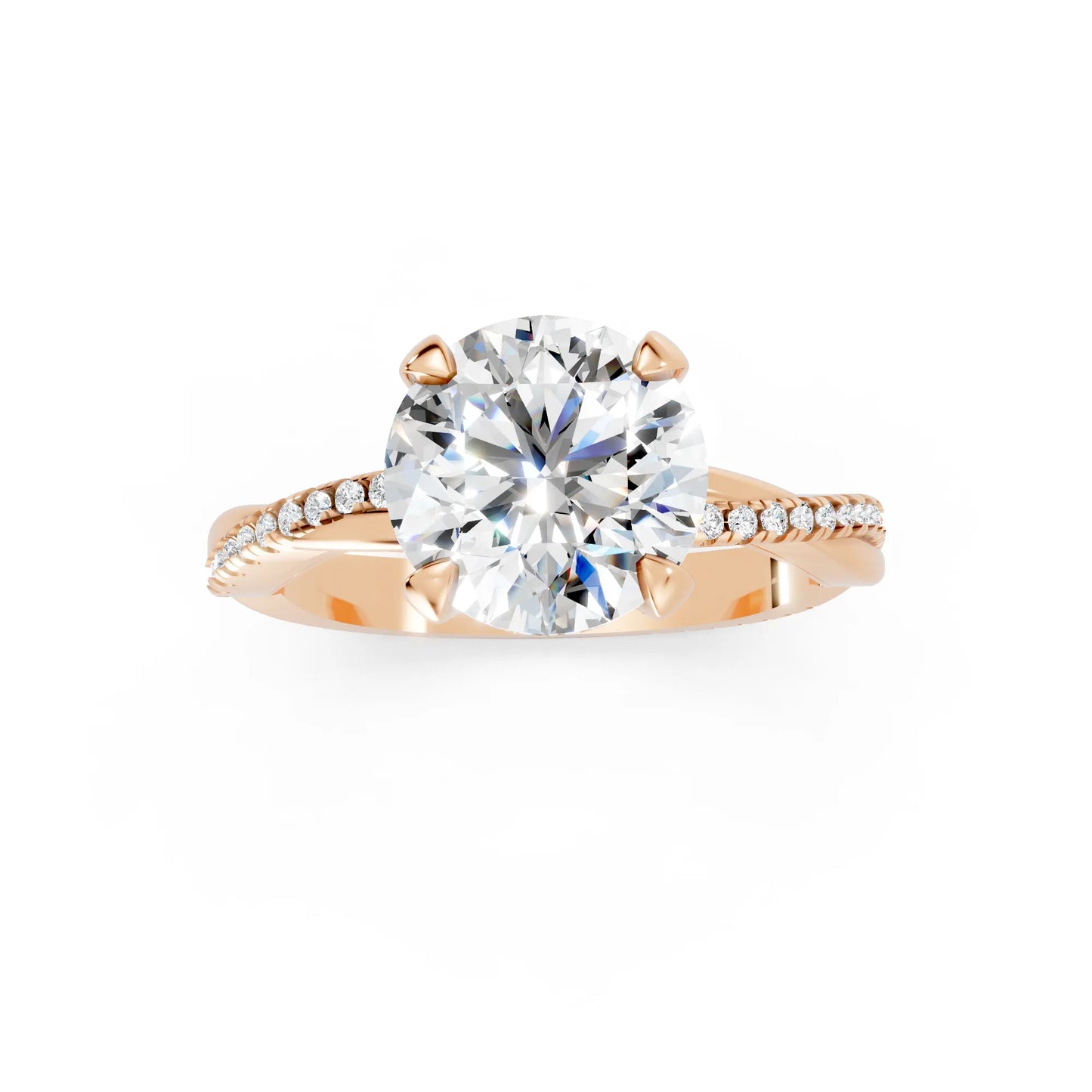 14K Gold Round Cut Diamond Twisted Vine Hidden Halo Engagement Ring