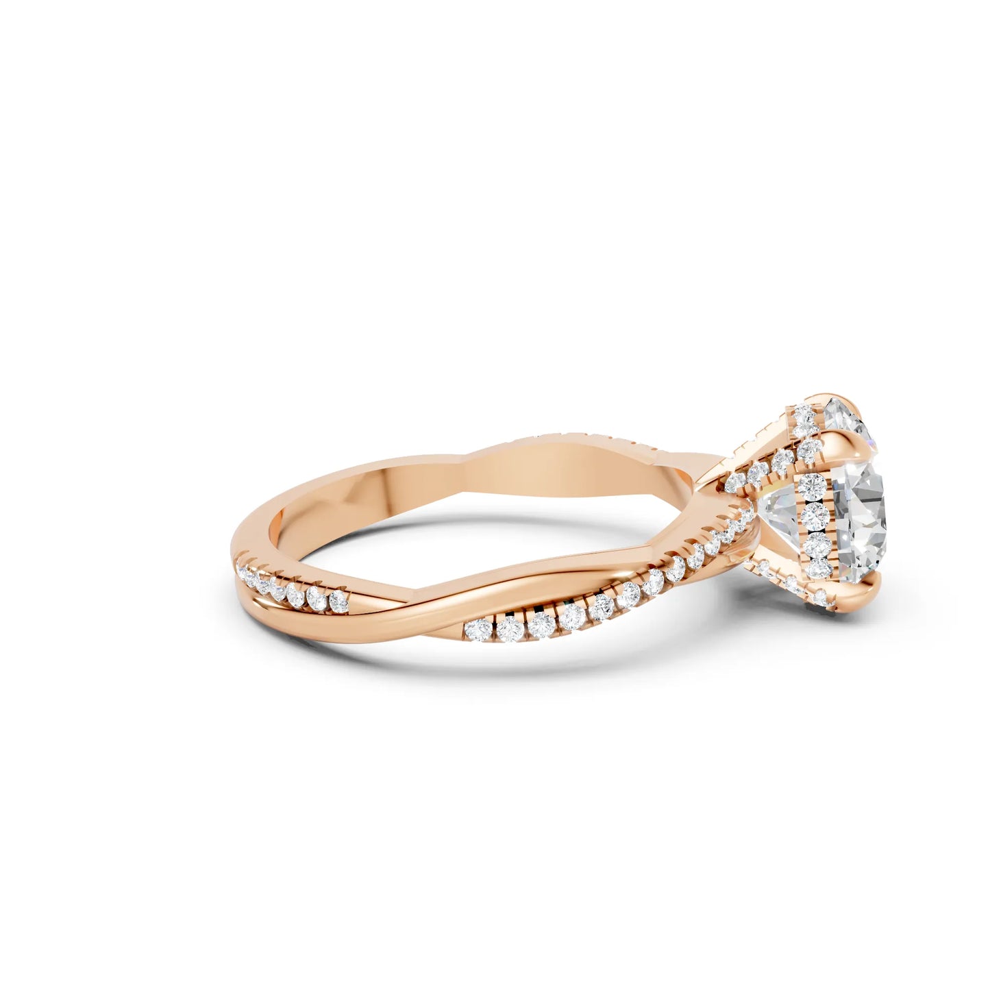 14K Gold Round Cut Diamond Twisted Vine Hidden Halo Engagement Ring