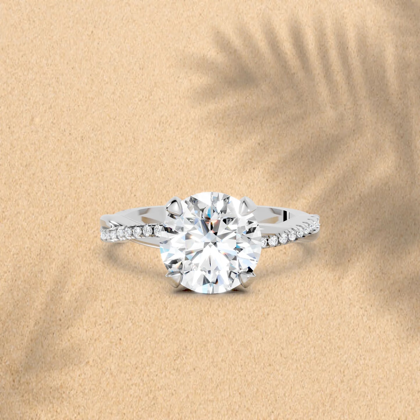 14K Gold Round Cut Diamond Twisted Vine Hidden Halo Engagement Ring