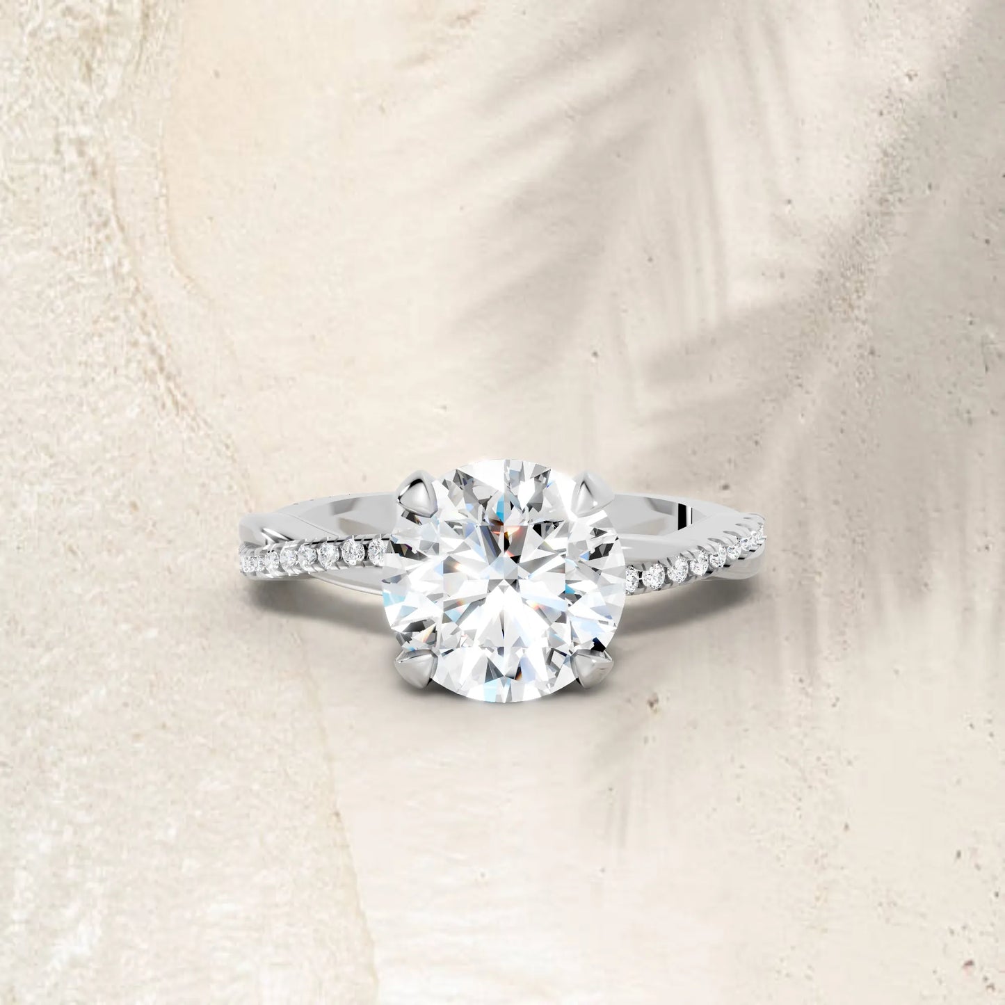 14K Gold Round Cut Diamond Twisted Vine Hidden Halo Engagement Ring