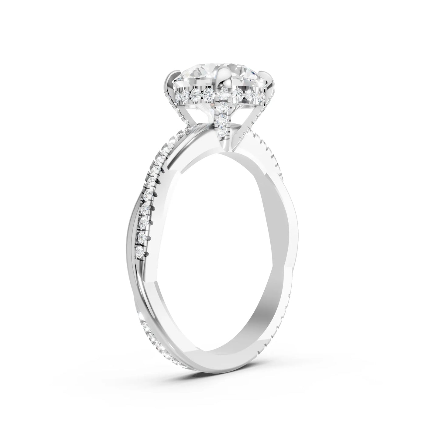 14K Gold Round Cut Diamond Twisted Vine Hidden Halo Engagement Ring
