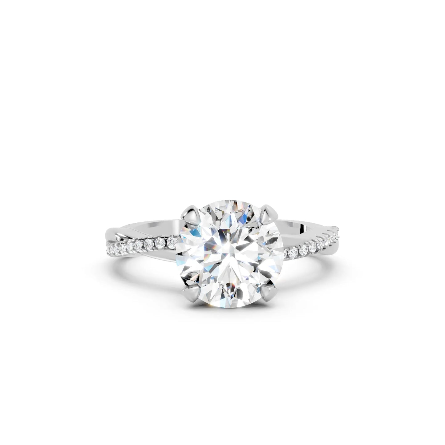 14K Gold Round Cut Diamond Twisted Vine Hidden Halo Engagement Ring