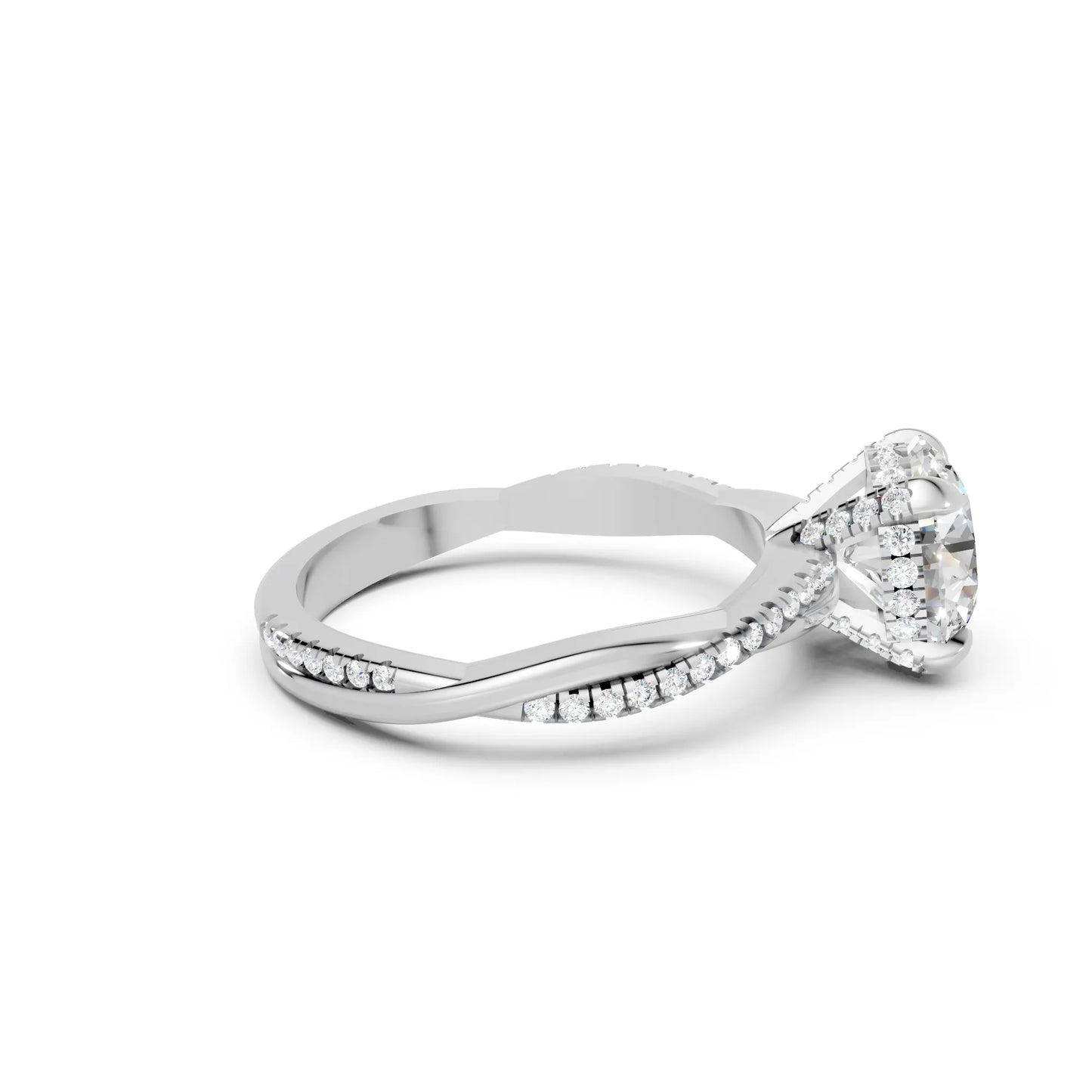14K Gold Round Cut Diamond Twisted Vine Hidden Halo Engagement Ring