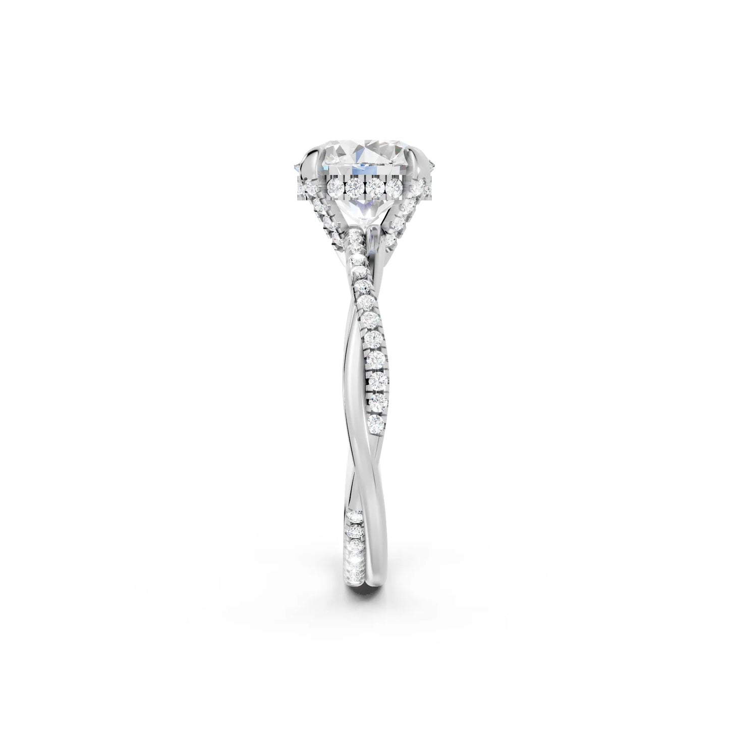 14K Gold Round Cut Diamond Twisted Vine Hidden Halo Engagement Ring