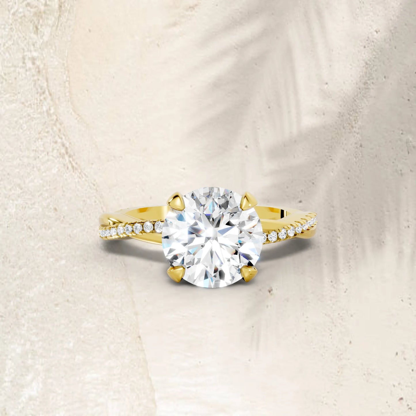 14K Gold Round Cut Diamond Twisted Vine Hidden Halo Engagement Ring