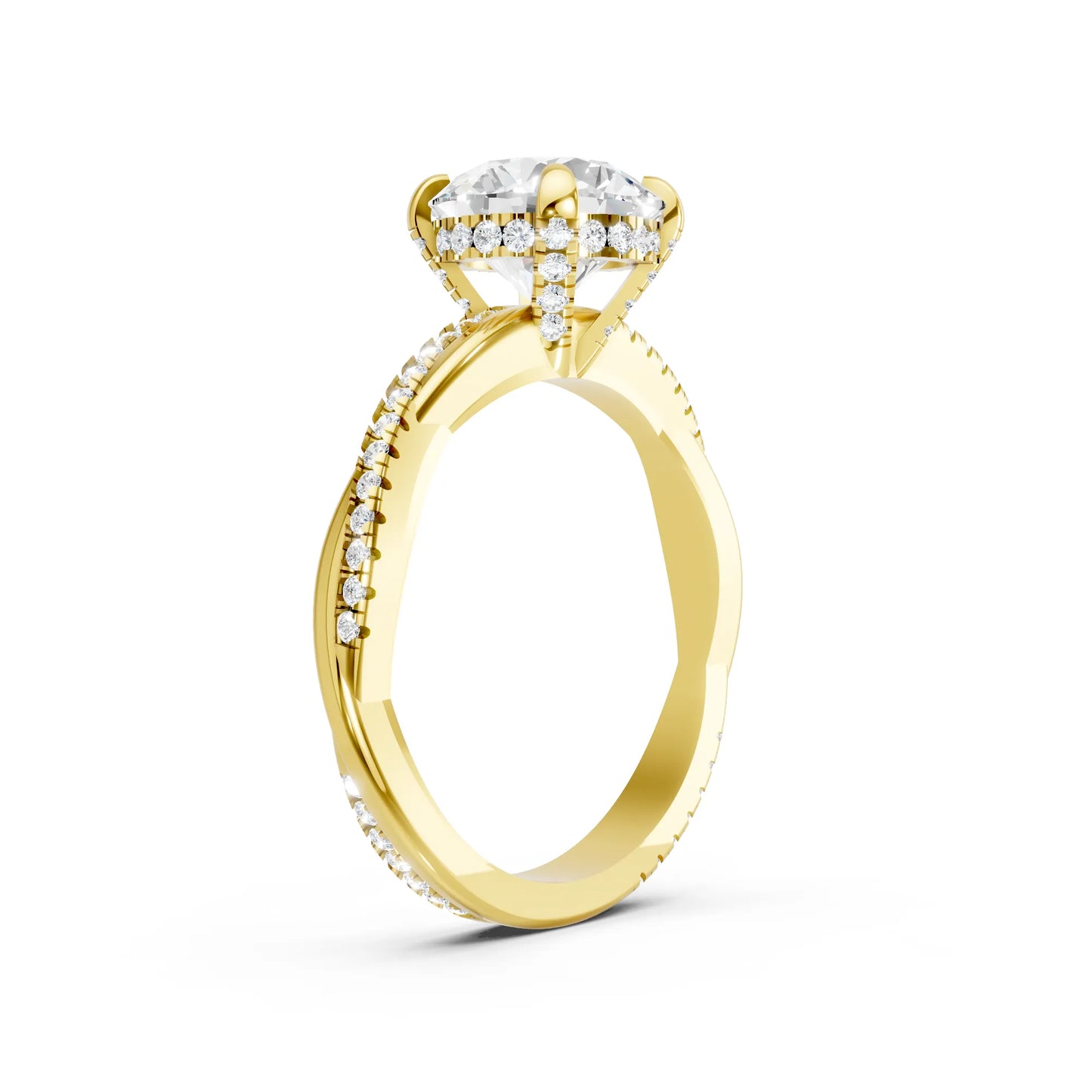 14K Gold Round Cut Diamond Twisted Vine Hidden Halo Engagement Ring