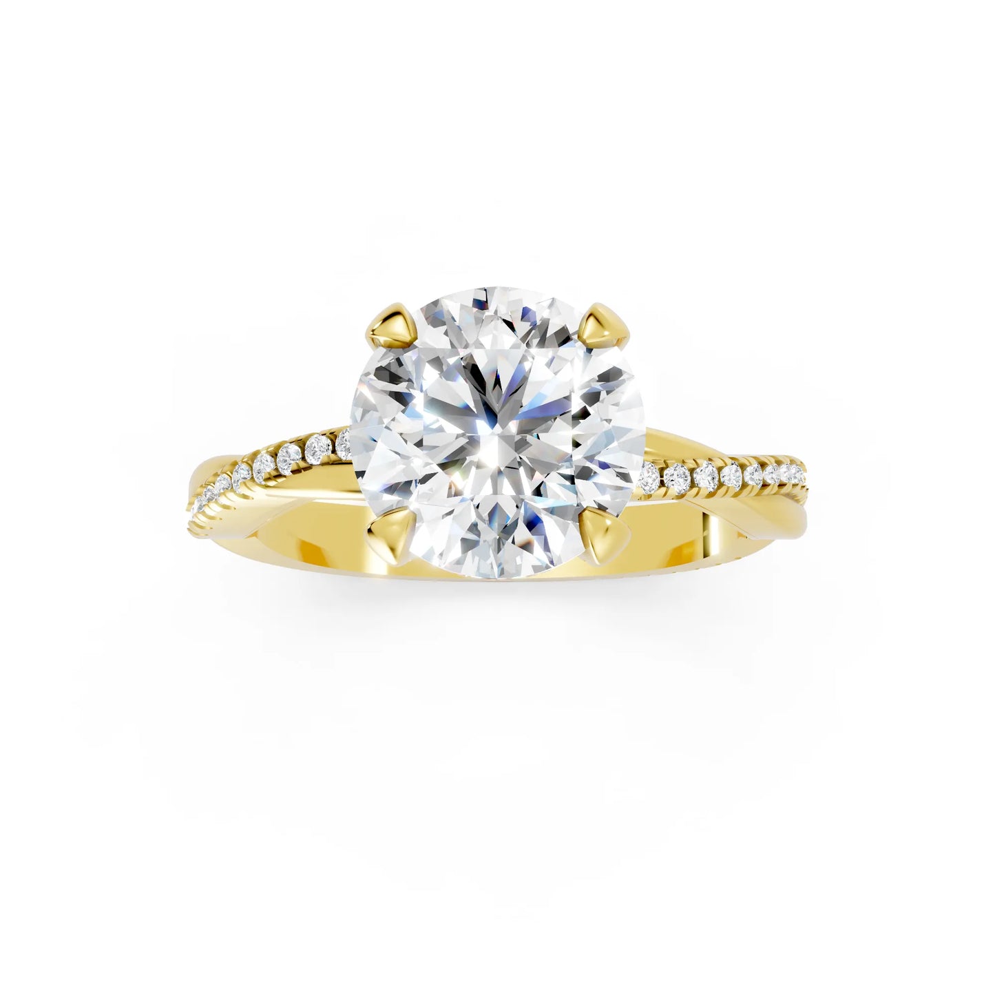 14K Gold Round Cut Diamond Twisted Vine Hidden Halo Engagement Ring