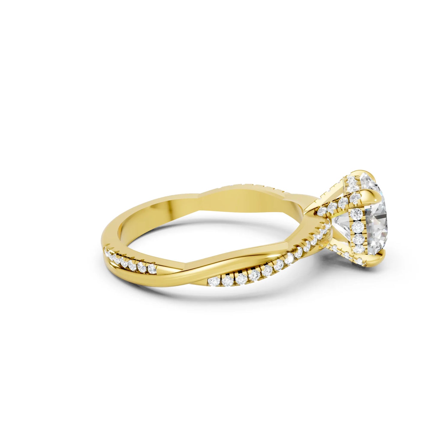 14K Gold Round Cut Diamond Twisted Vine Hidden Halo Engagement Ring